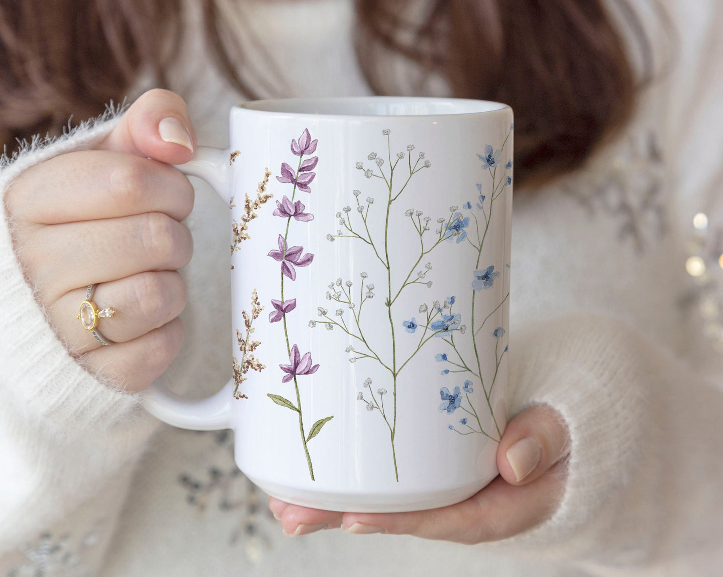 Pressed Flowers Watercolor Ceramic Coffee Mug