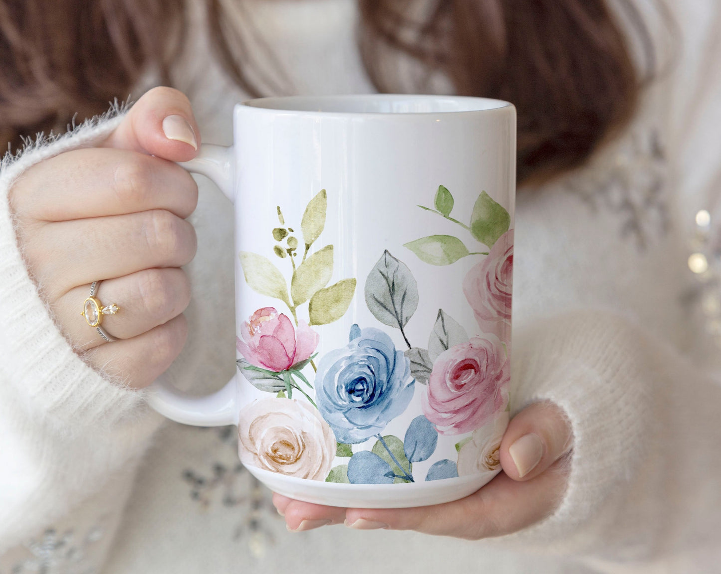 Watercolor Pastel Roses Ceramic Coffee Mug