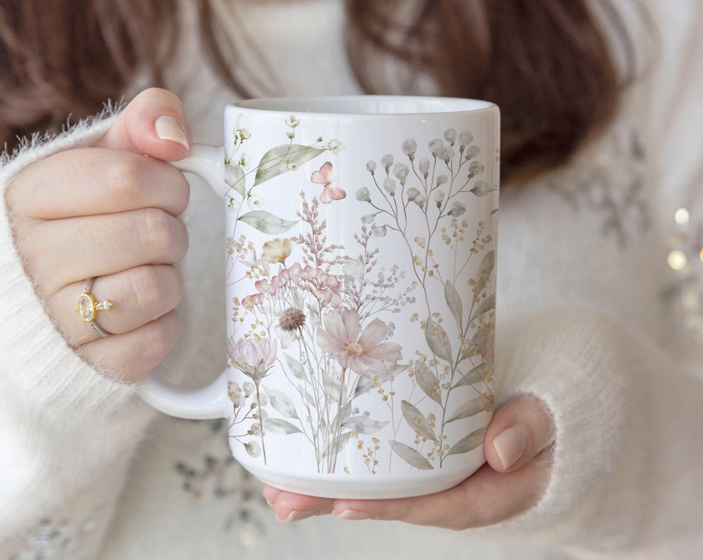 Watercolor Pink flowers Ceramic Coffee Mug