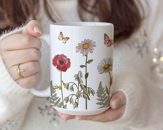 Watercolor Daisy flowers Ceramic Coffee Mug