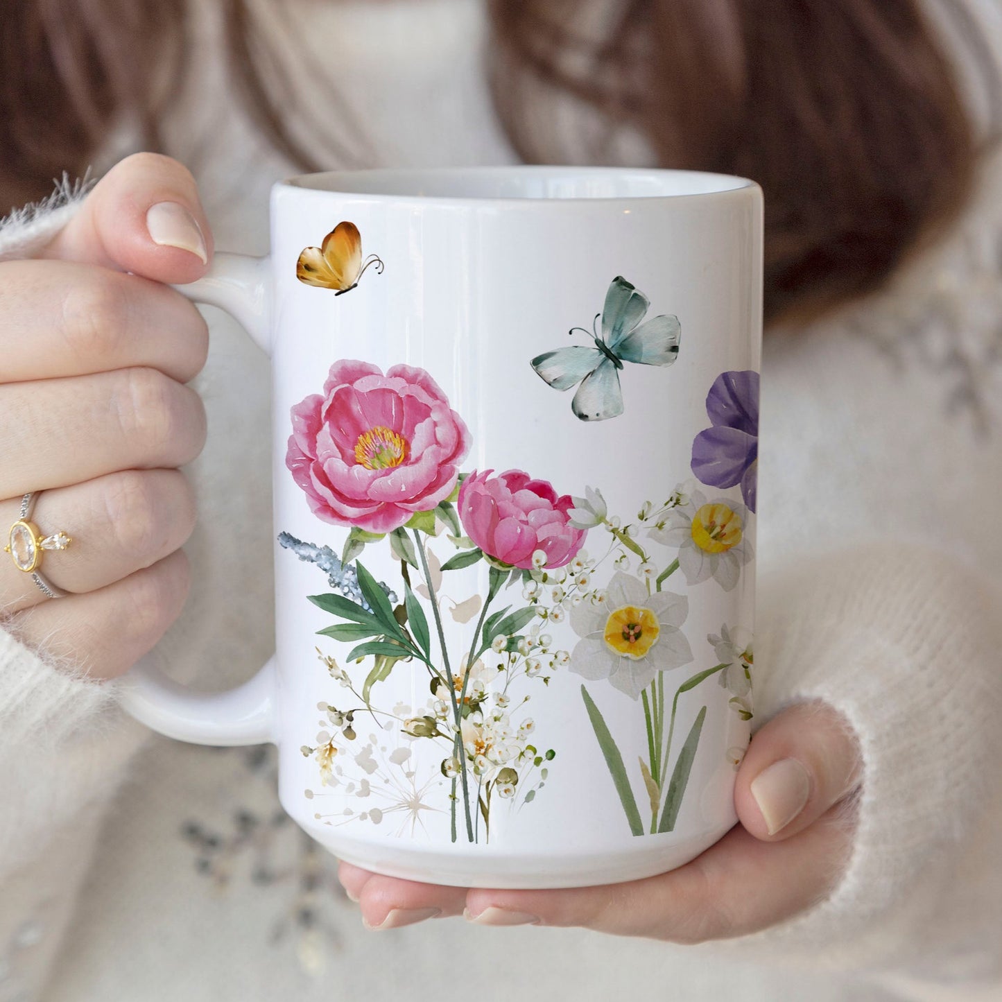 Colorful Watercolor Flowers Ceramic Coffee Mug