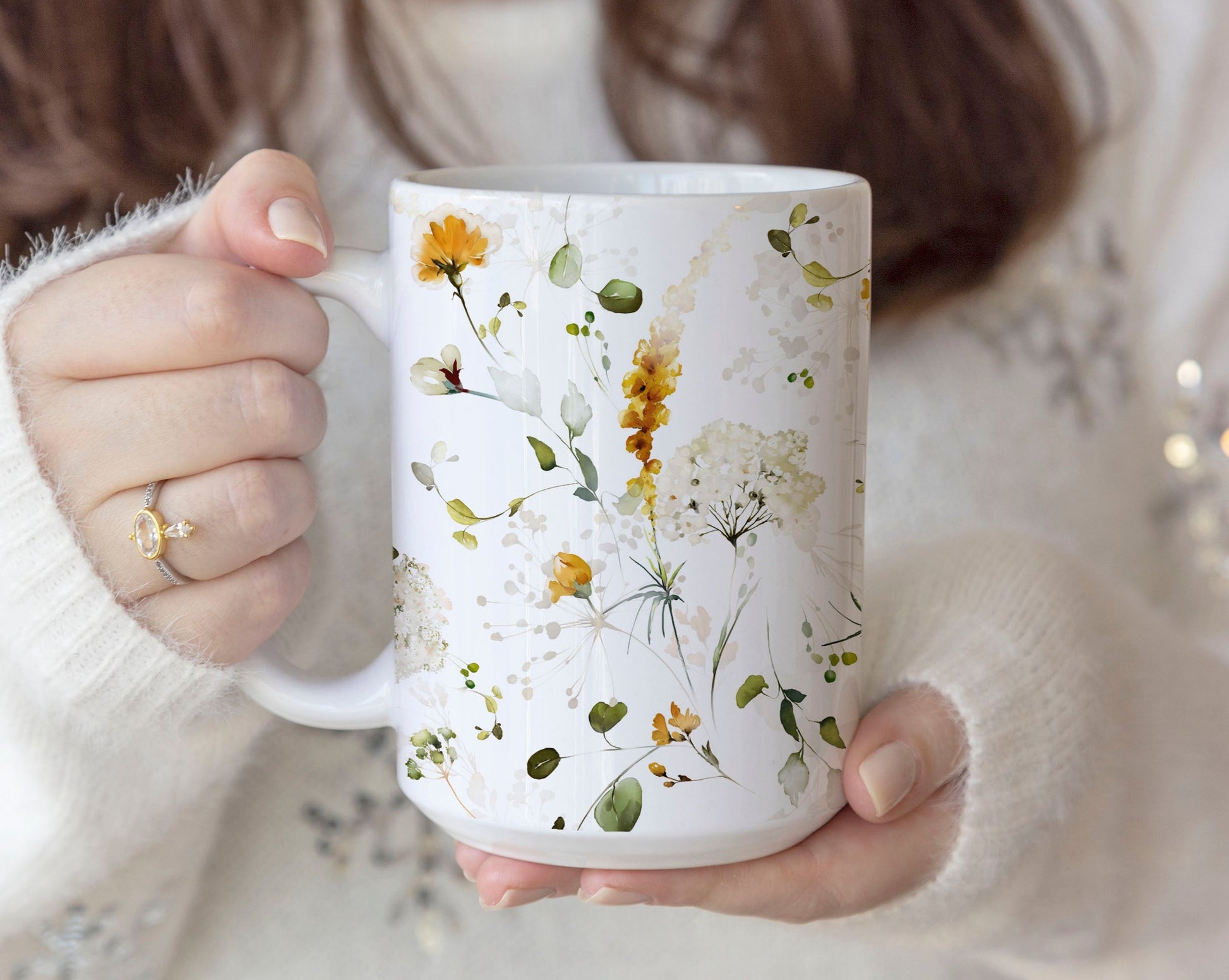 Watercolor Fall Flowers Ceramic Coffee Mug