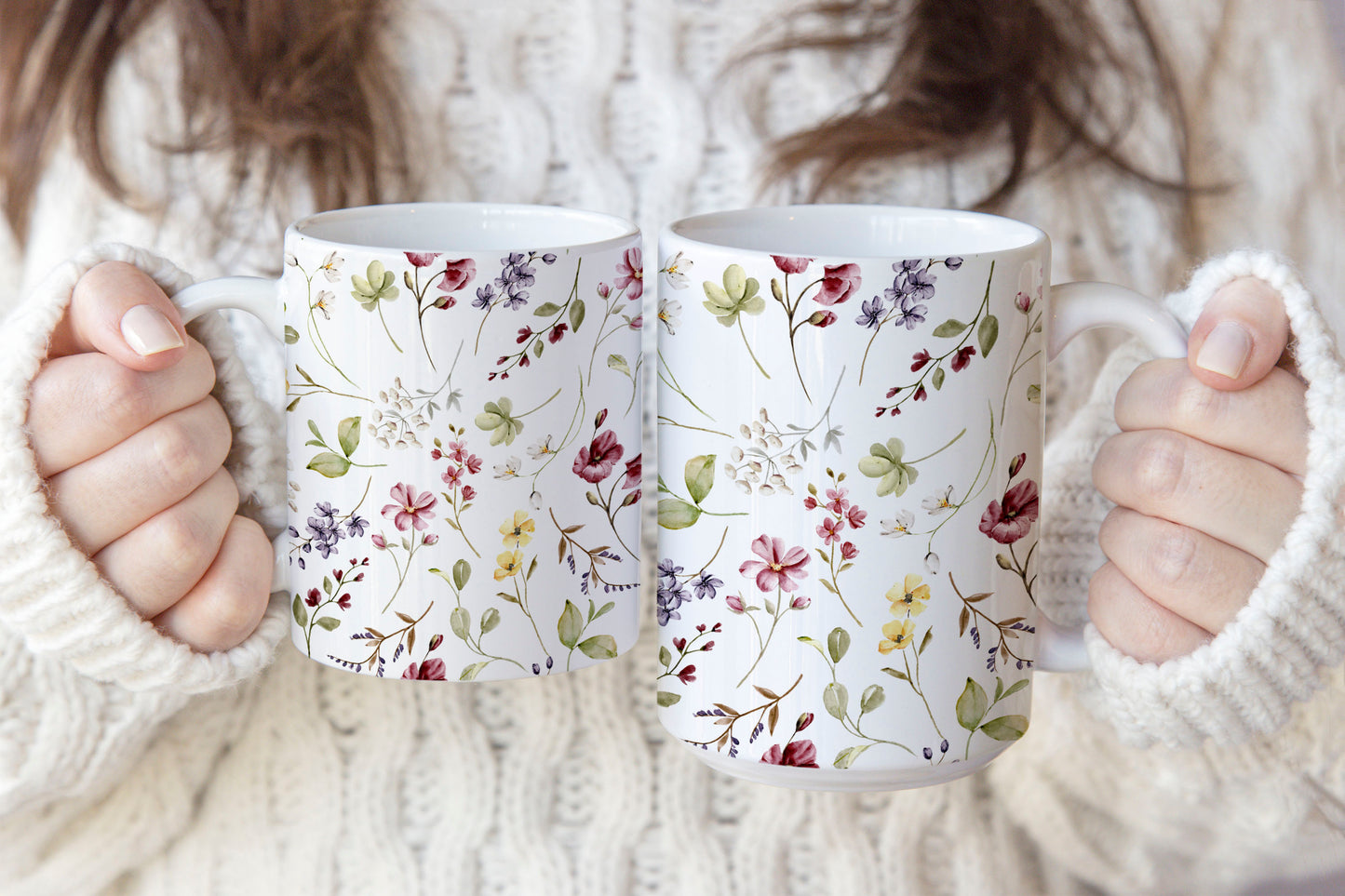 Boho Pressed Flowers Coffee Mug, Watercolor Flowers Mug, Botanical Tea Cup, Gentle Watercolor Floral Mug, Flower Garden Mug Gift For Her