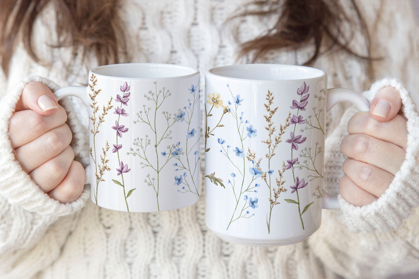 Pressed Flowers Watercolor Ceramic Coffee Mug