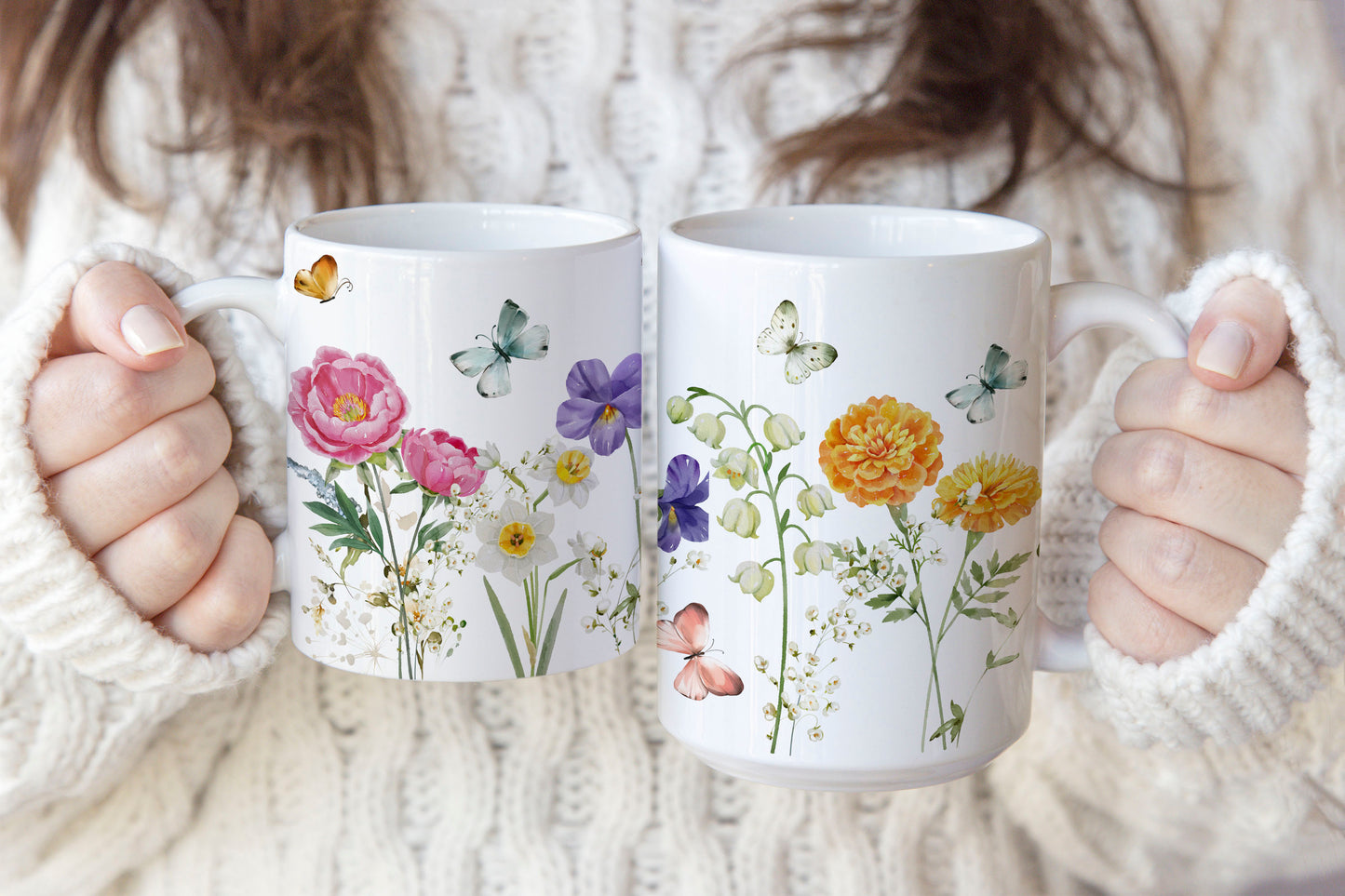 Colorful Watercolor Flowers Ceramic Coffee Mug