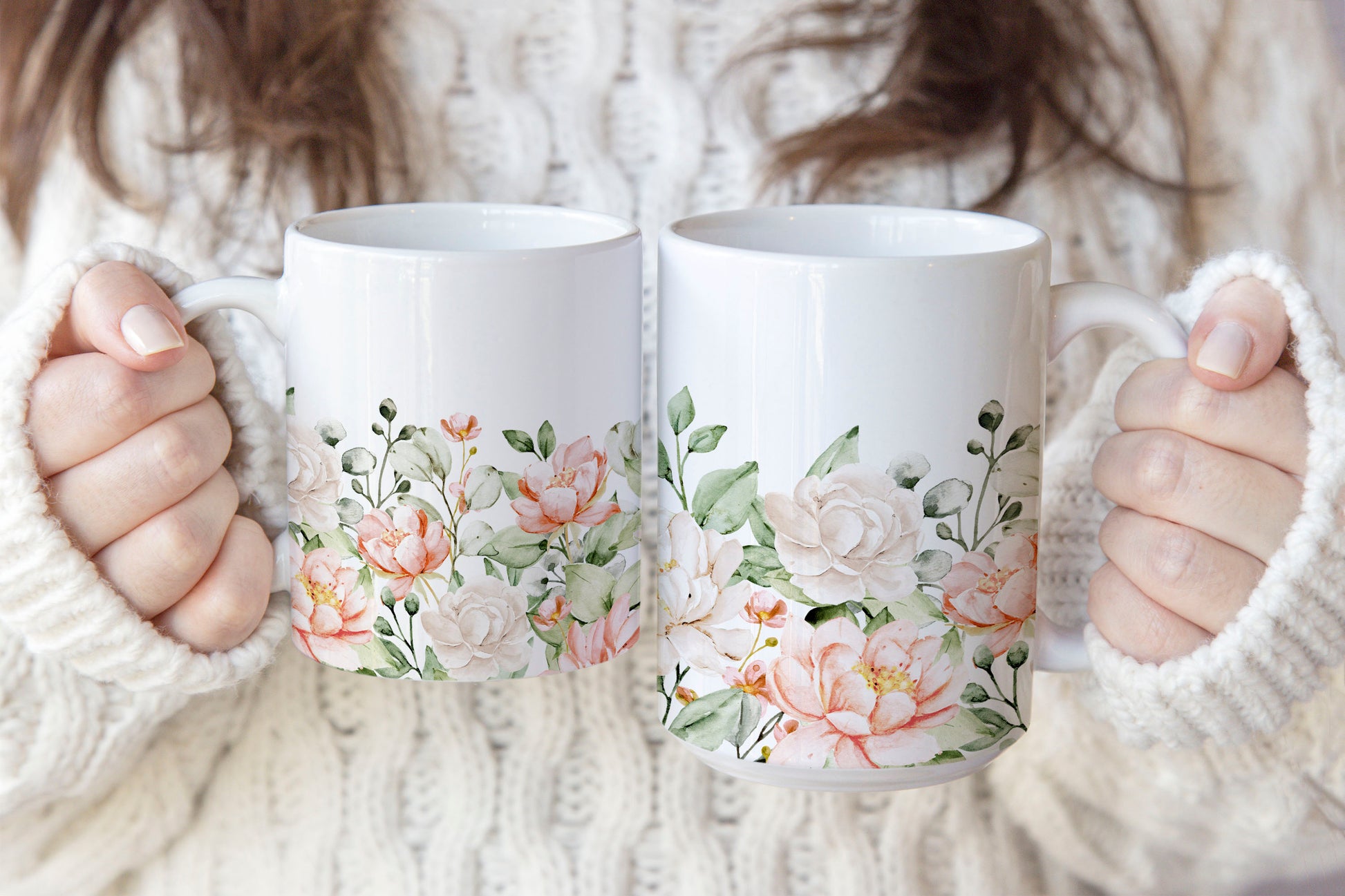 Watercolor Roses Floral Ceramic Coffee Mug