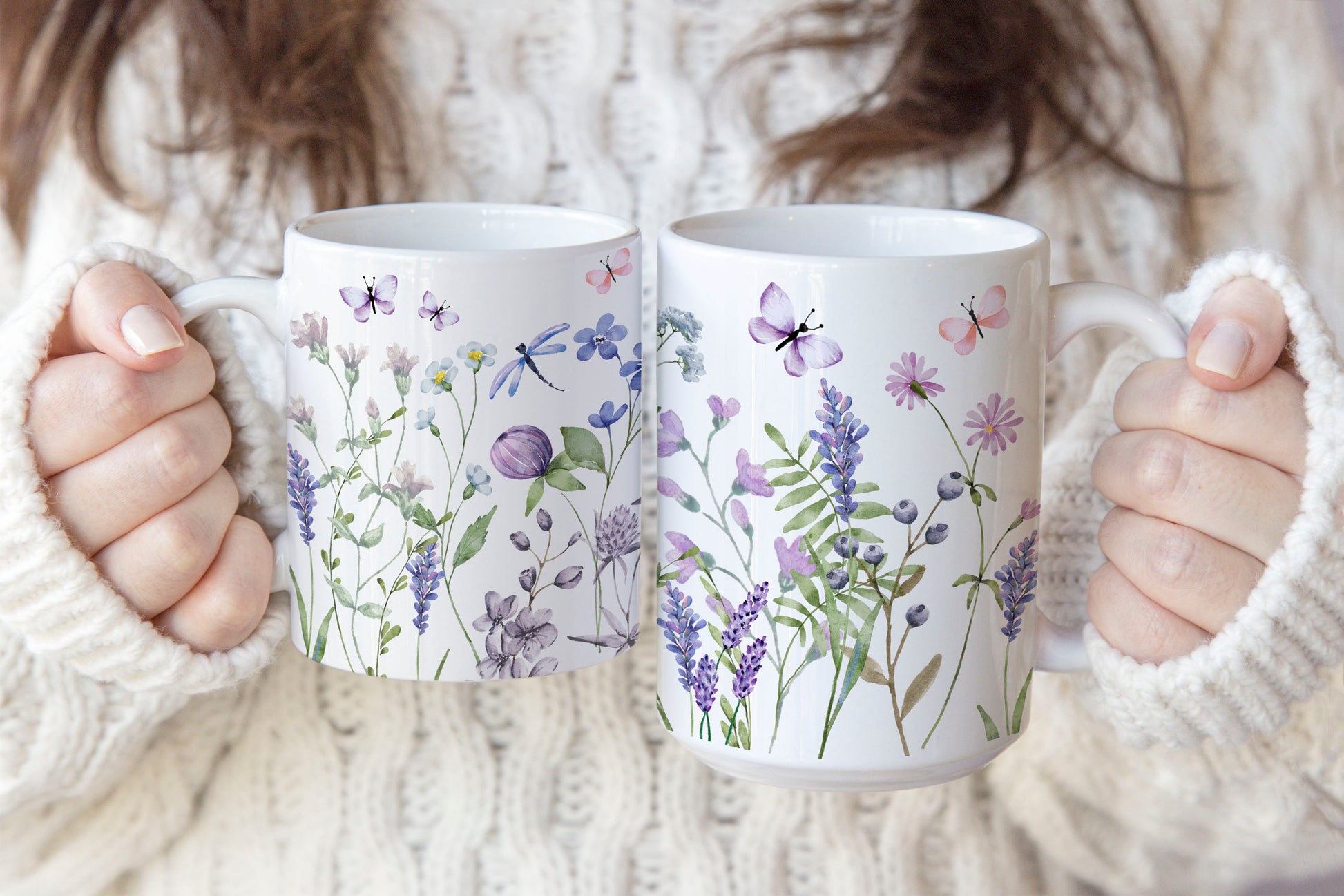 Purple Watercolor Wildflowers Ceramic Coffee Mug