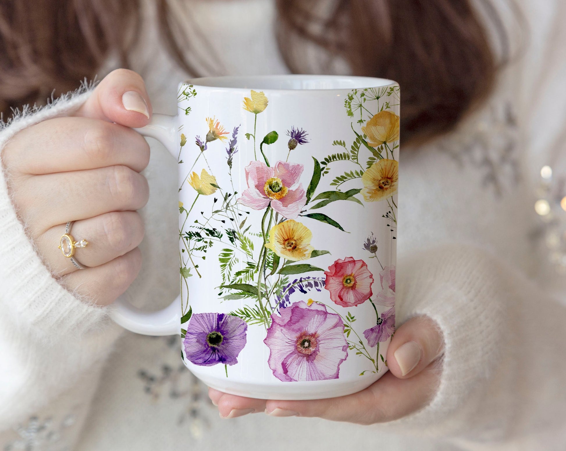 Watercolor Colorful Floral Ceramic Coffee Mug