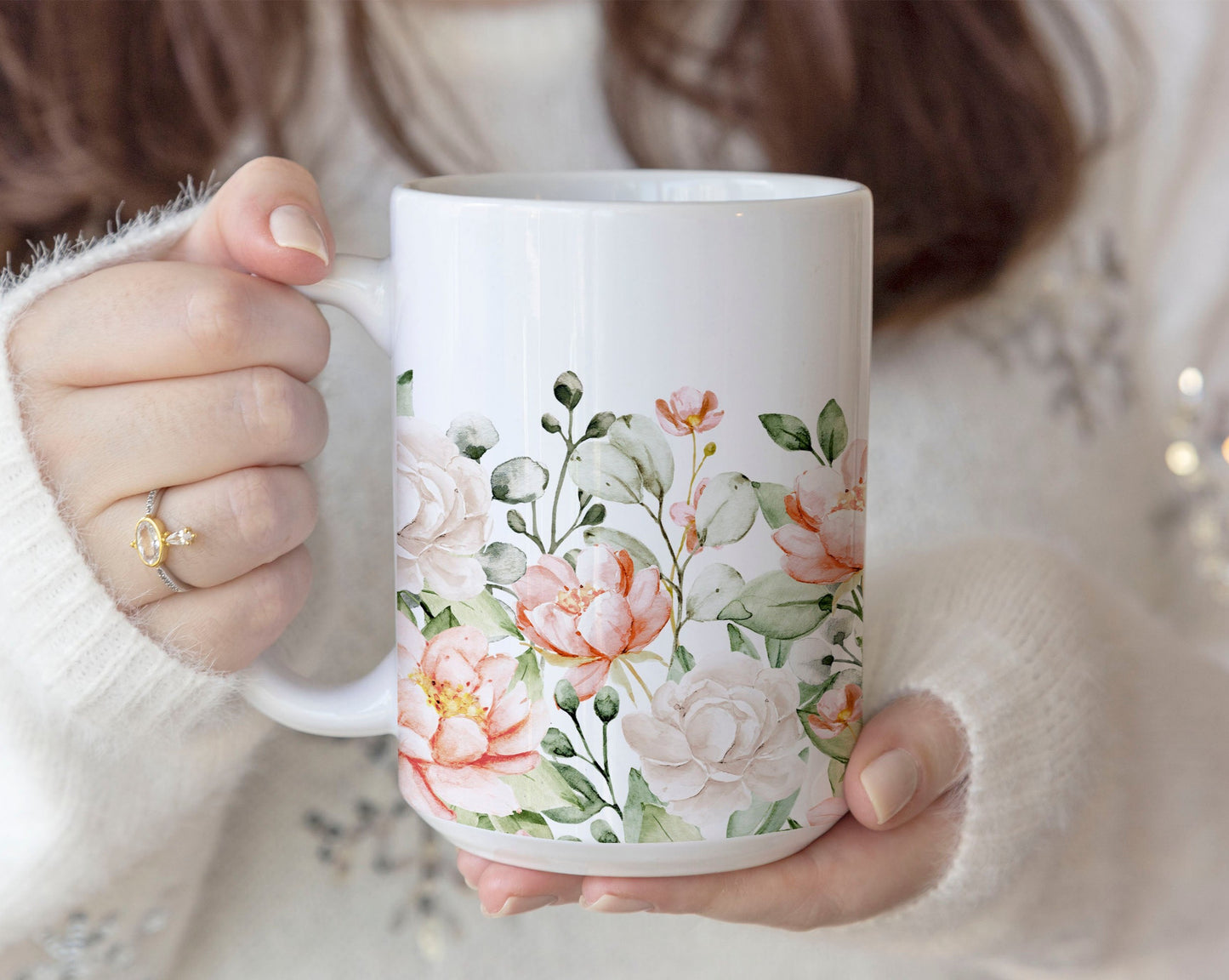 Watercolor Roses Floral Ceramic Coffee Mug