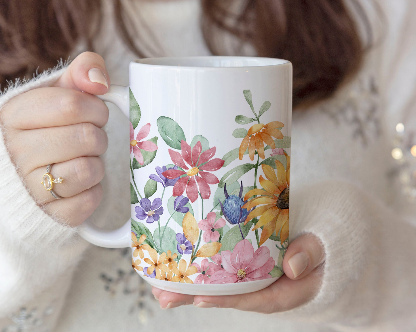 Watercolor Pastel Roses Ceramic Coffee Mug