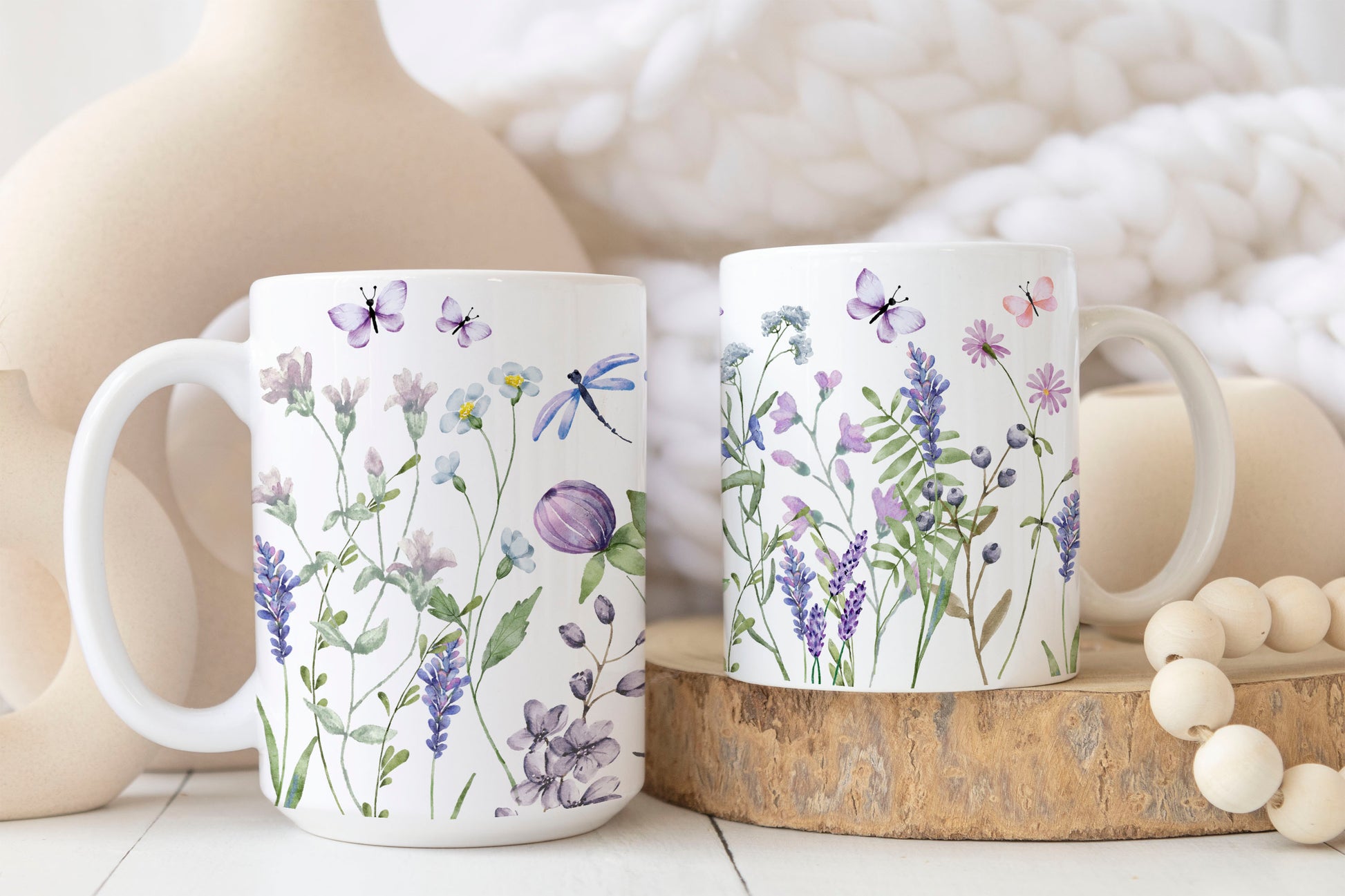 Purple Watercolor Wildflowers Ceramic Coffee Mug