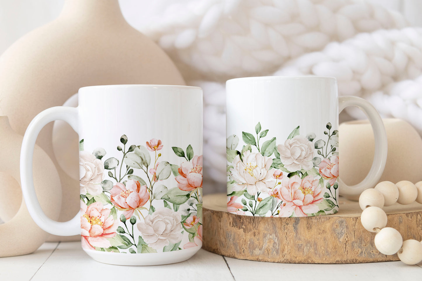 Watercolor Roses Floral Ceramic Coffee Mug