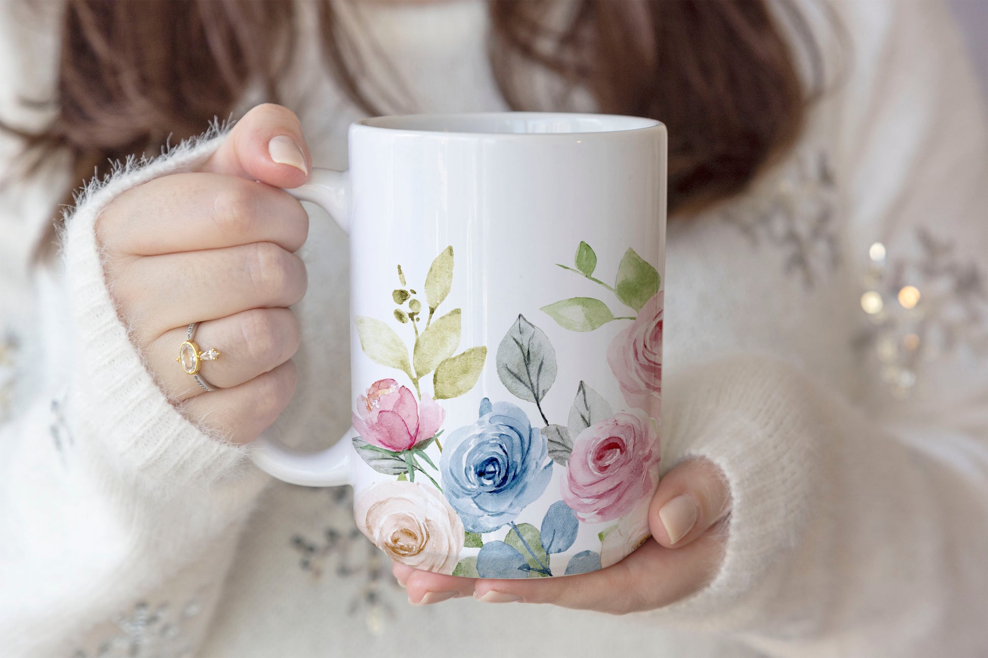 Watercolor Pastel Roses Ceramic Coffee Mug