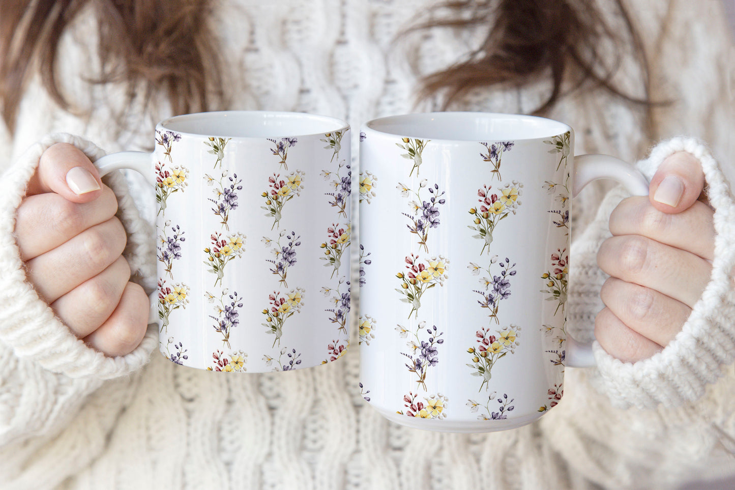 Boho Pressed Flowers Coffee Mug, Watercolor Flowers Mug, Botanical Tea Cup, Gentle Watercolor Floral Mug, Flower Garden Mug Gift For Her