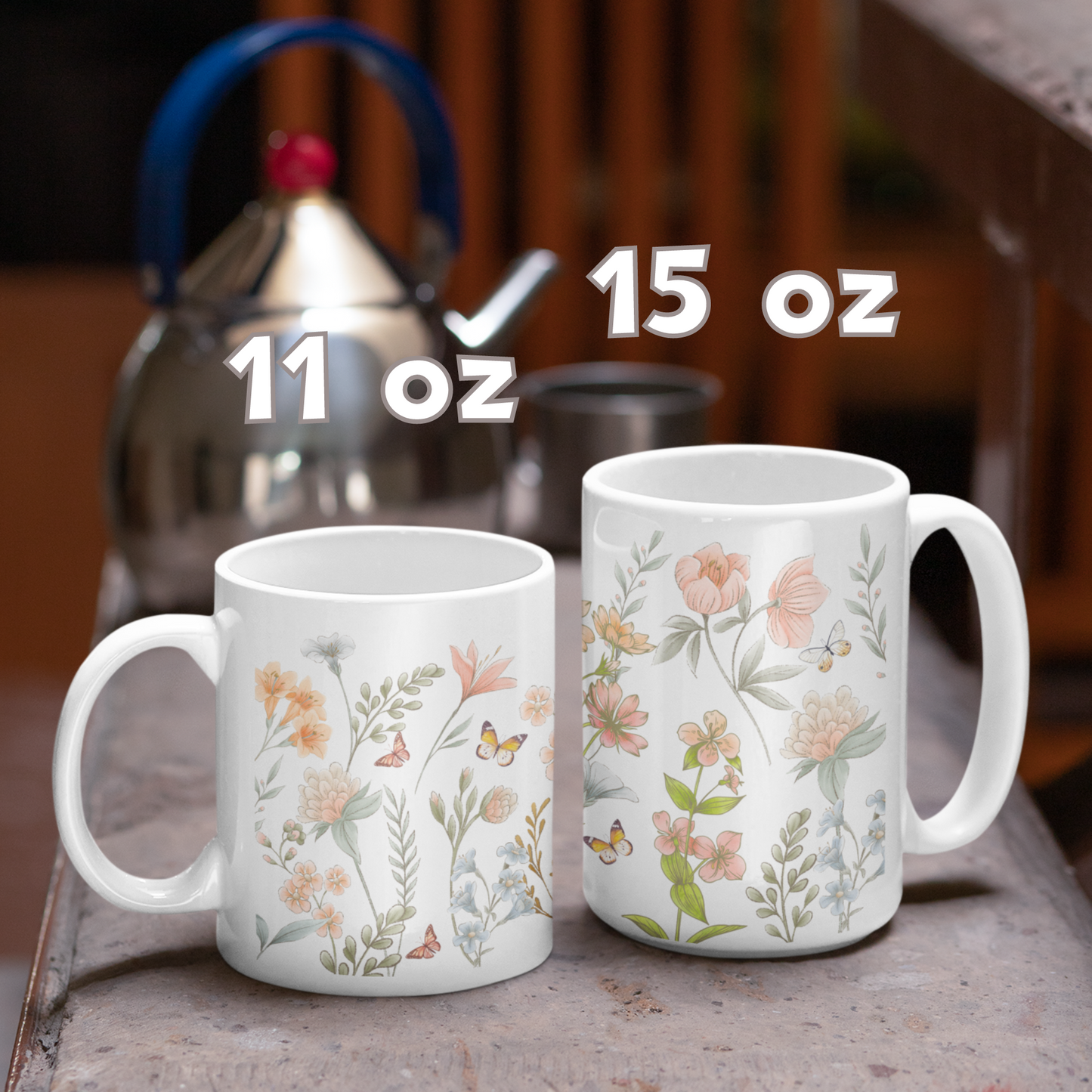 Beautiful Watercolor Pressed Flowers Ceramic Coffee Mug