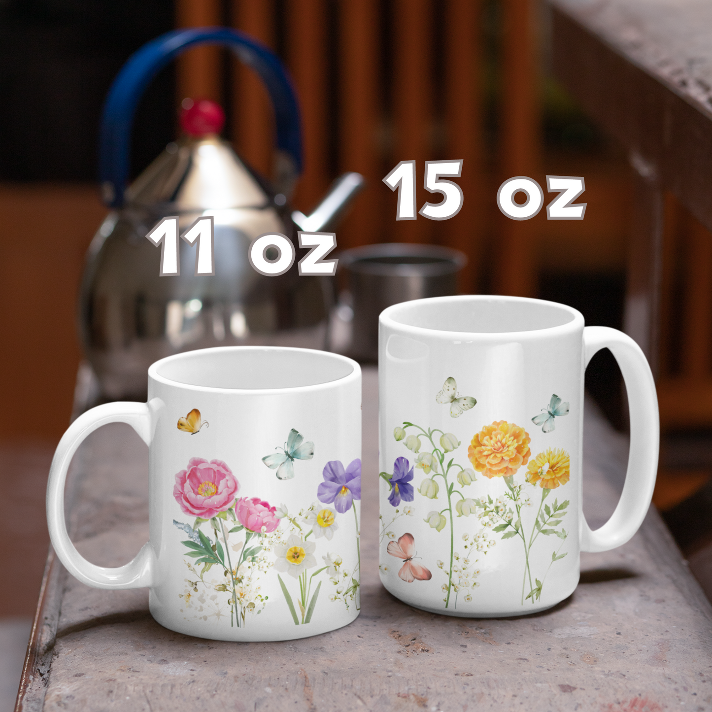 Colorful Watercolor Flowers Ceramic Coffee Mug