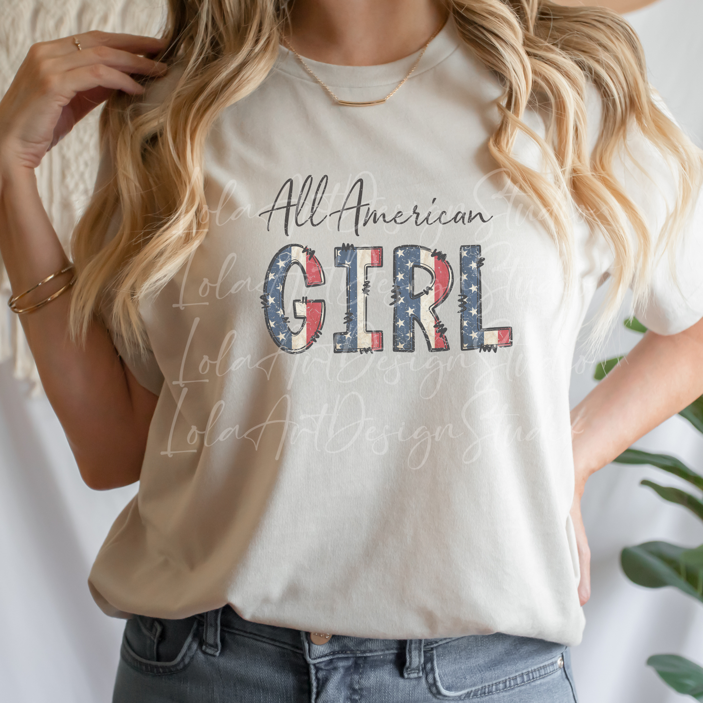 All American Girl PNG Sublimation Design, Retro Patriotic Girl TShirt Design Instant Download