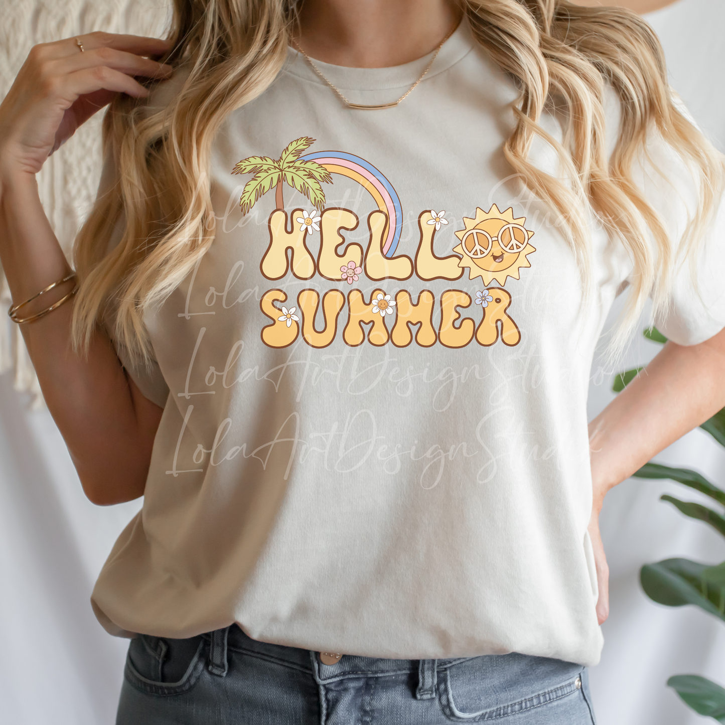 Hello Summer PNG file for sublimation, Retro Groovy Summer Sublimation