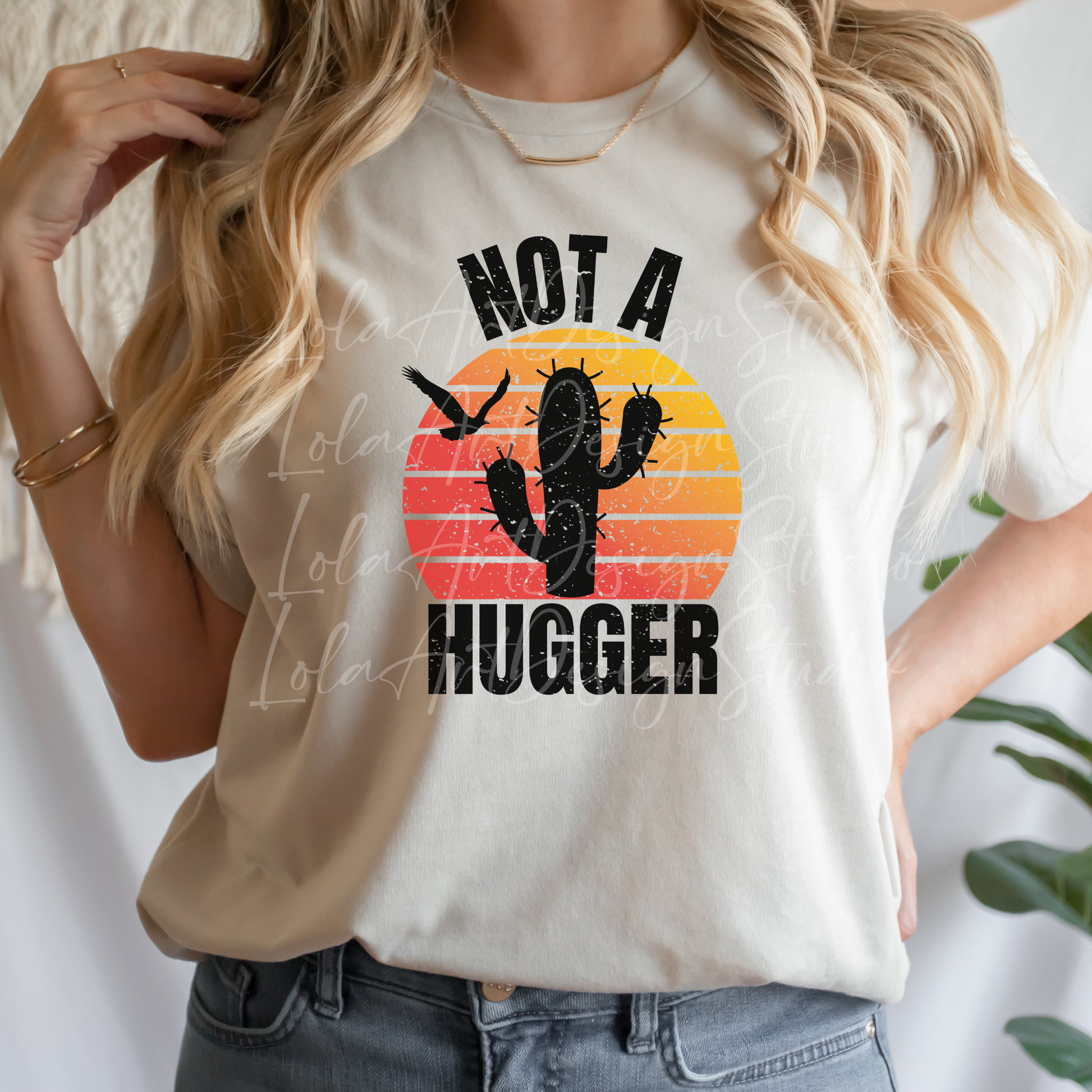 Not a Hugger Png, Retro PNG file for sublimation, Cactus Png Sublimate design download, T-shirt design, Distressed Sunset, Digital Download