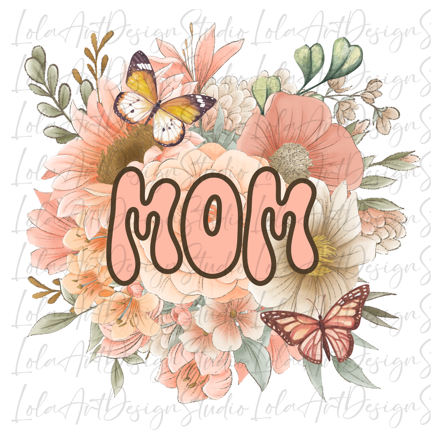 Pink Floral Mom With Butterflies Png For Sublimation