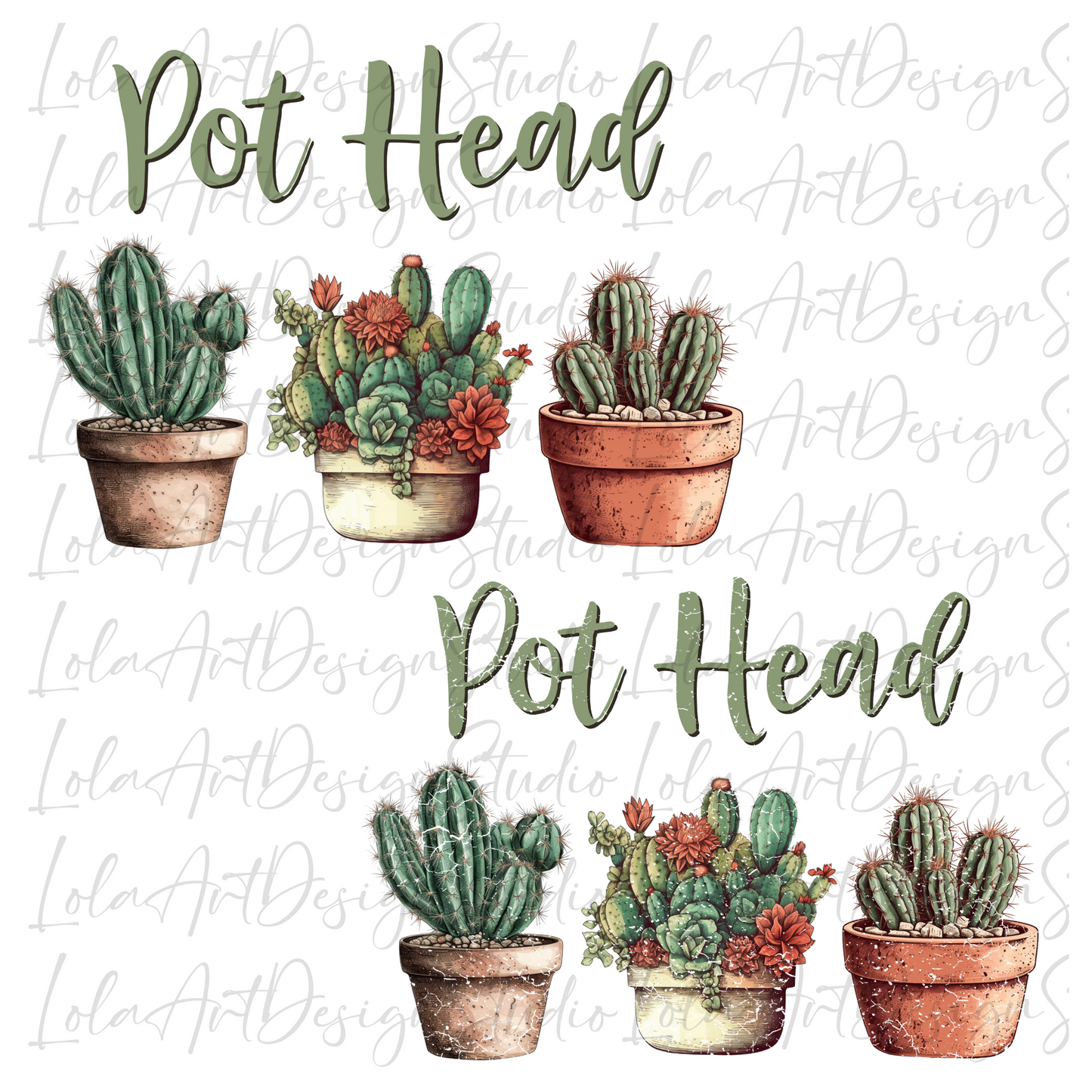 Pot head cactus PNG Sublimation Design For Tshirts