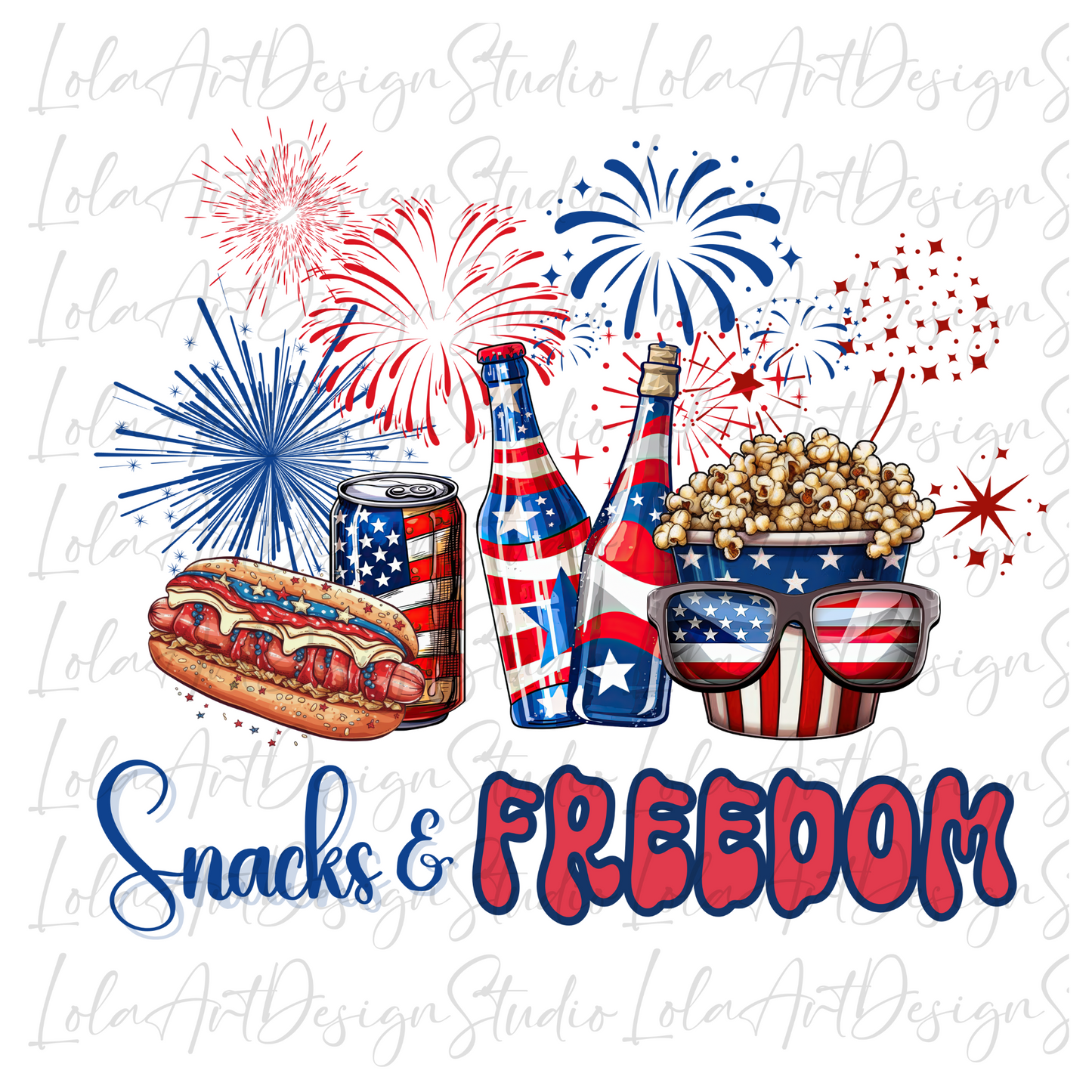 Patriotic Snacks and Freedom 4th Of July PNG Sublimation Design