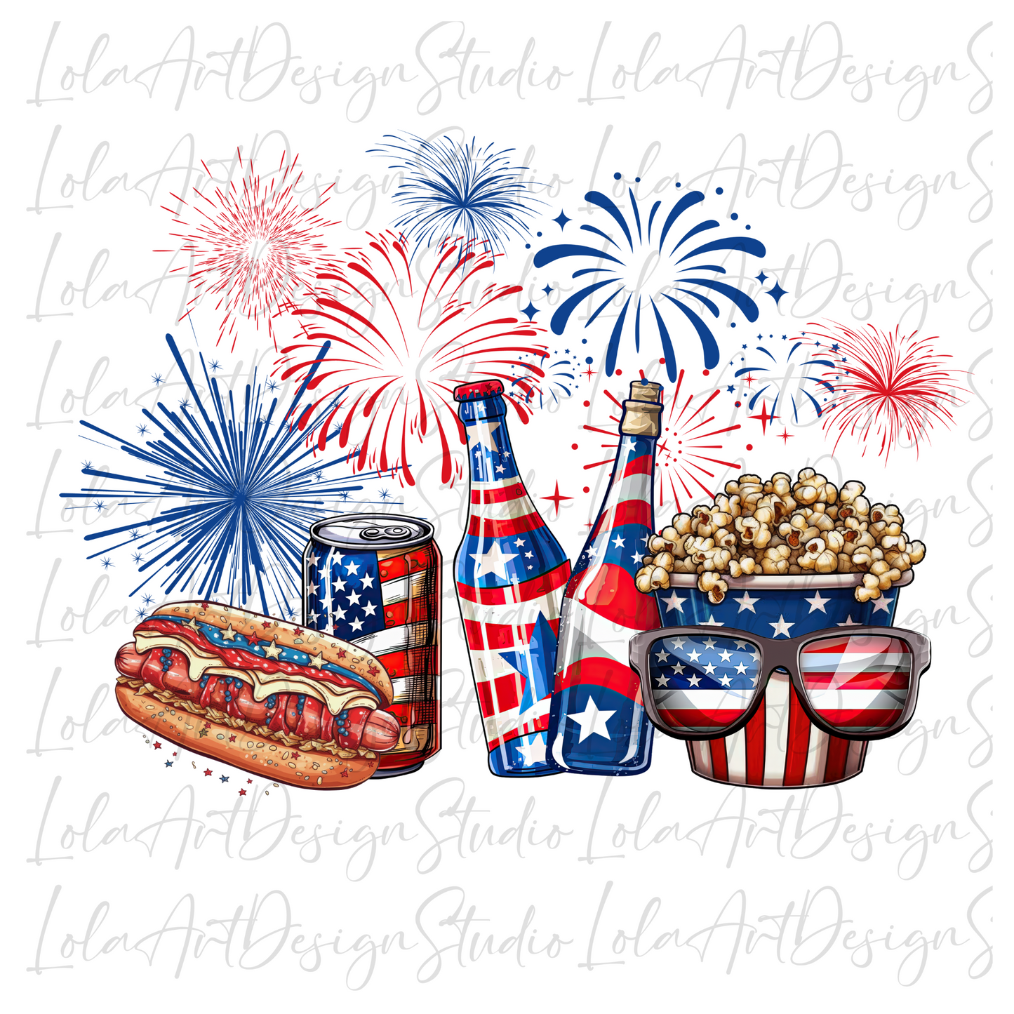 Patriotic Snacks and Food USA  4th Of July PNG Sublimation Design