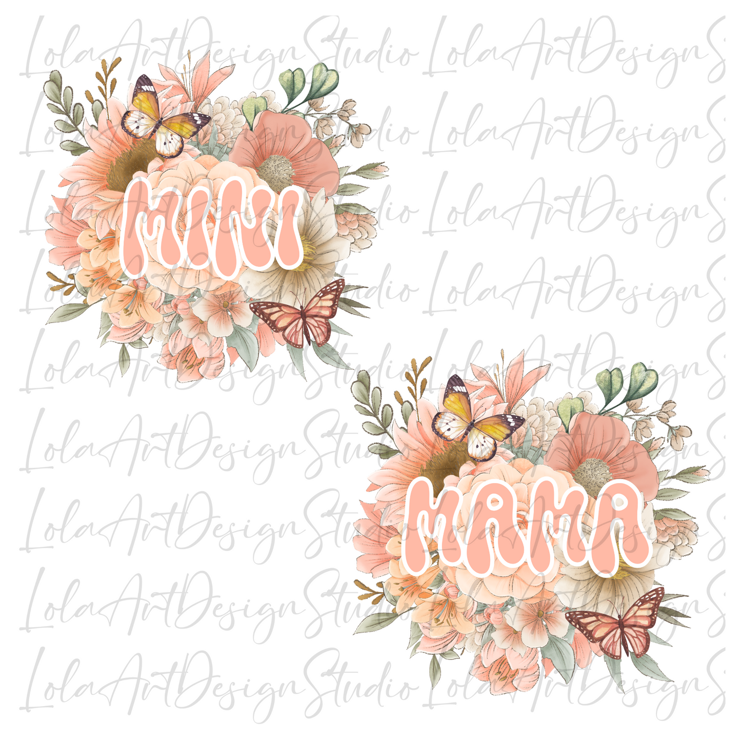 Floral Mama & Mini PNG Sublimation Design Download, Pink Mother Daughter Png