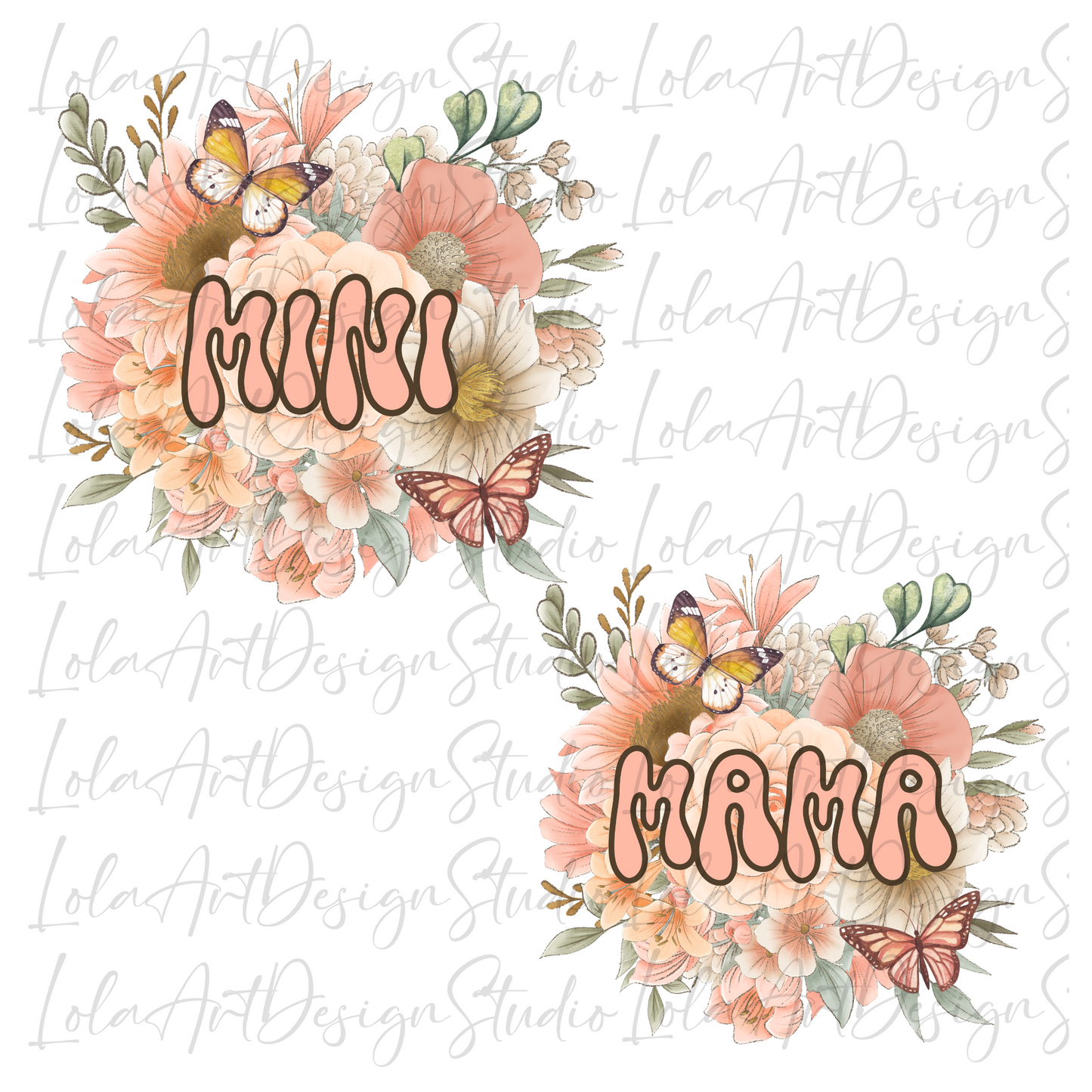 Pink Floral Mama & Mini PNG Sublimation Design Download, Mother Daughter Png