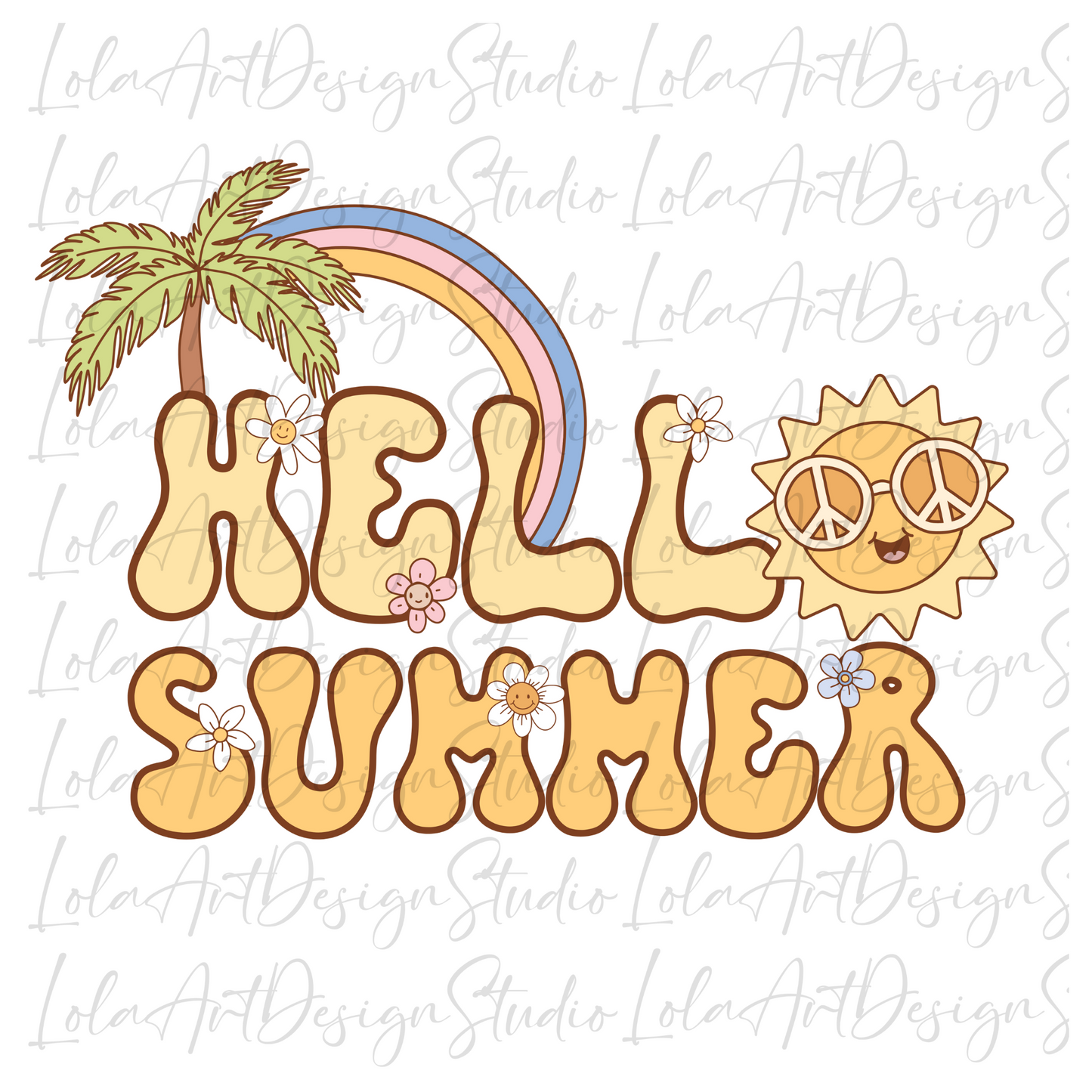 Hello Summer PNG file for sublimation, Retro Groovy Summer Sublimation