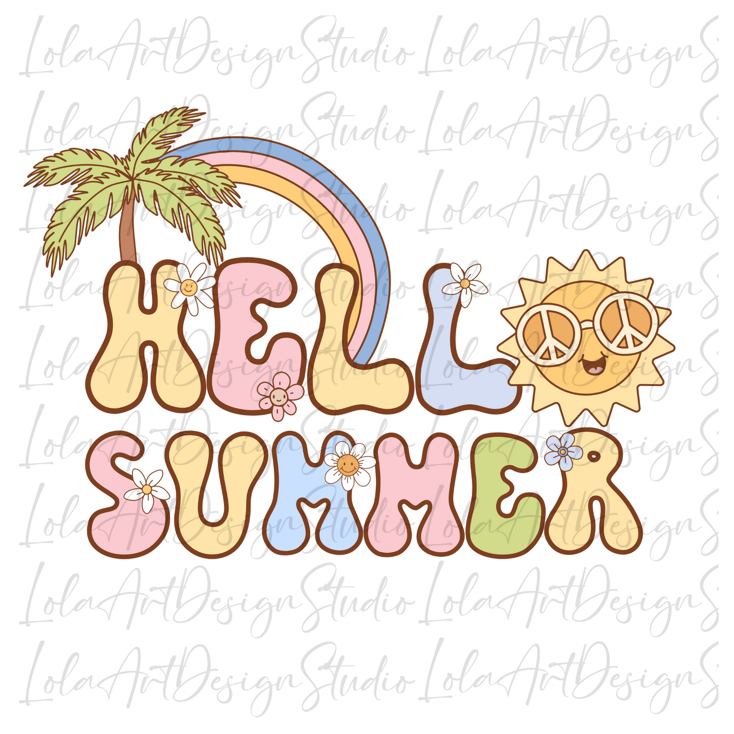 Hello Summer PNG file for sublimation, Pastel Retro Groovy Summer Sublimation