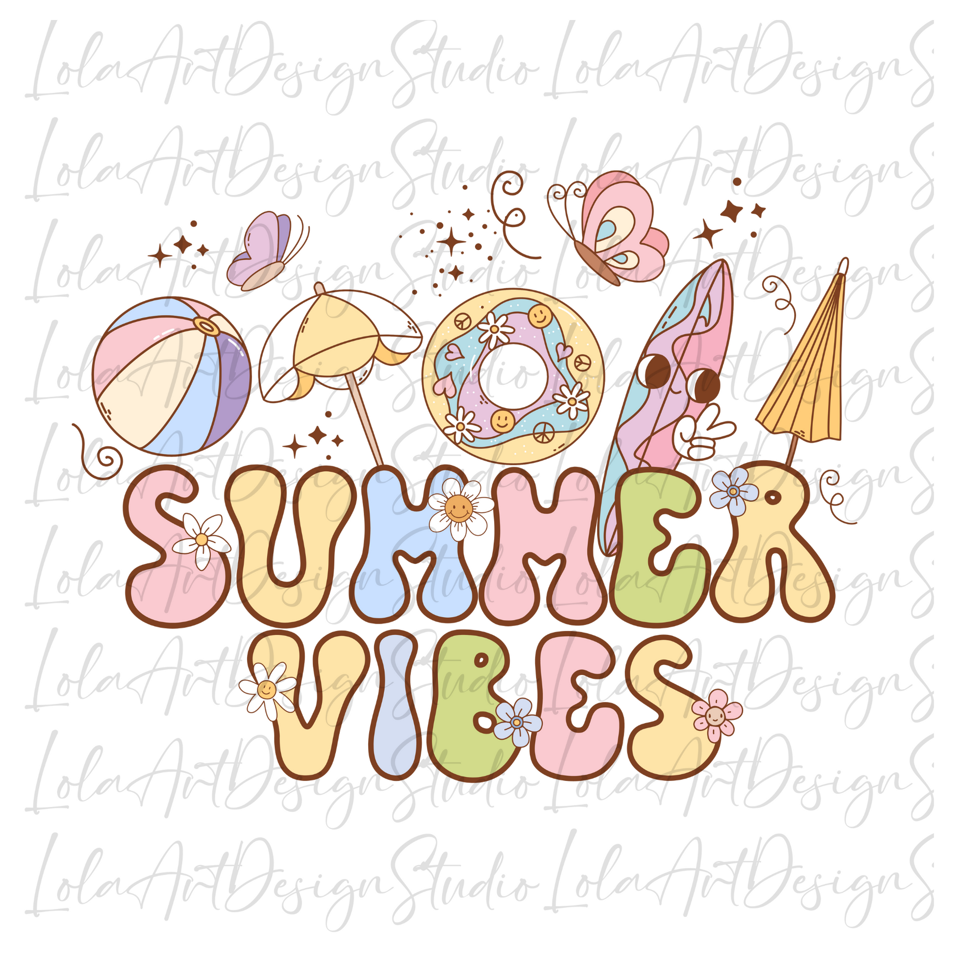 Summer Vibes PNG file for sublimation, Retro Groovy Pastel Summer Sublimation Png Download