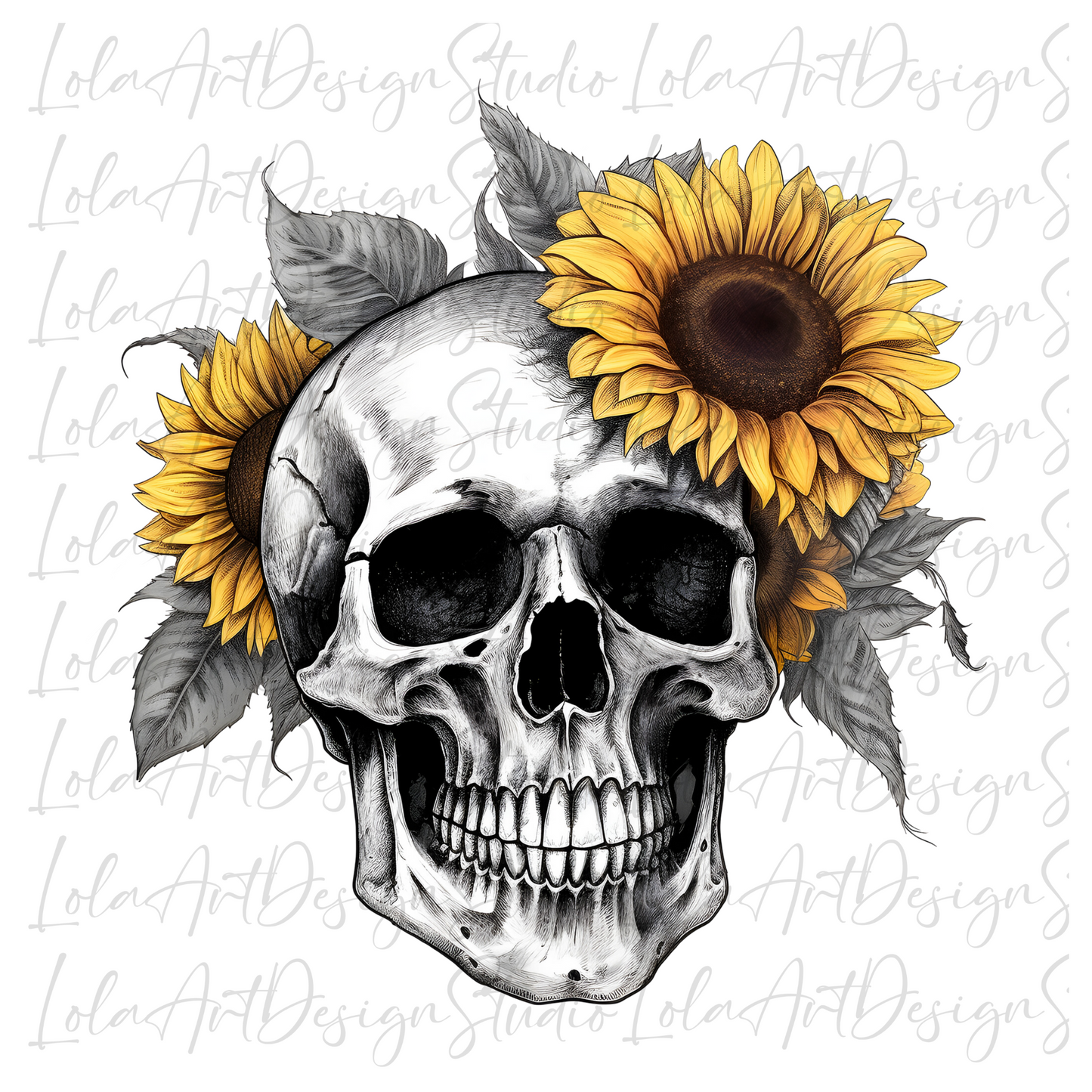 Sunflower Skull PNG Sublimation Design, Skull With Sunflowers PNG, Floral Skull Sublimation design download,Skull T-shirt design, Skull Png