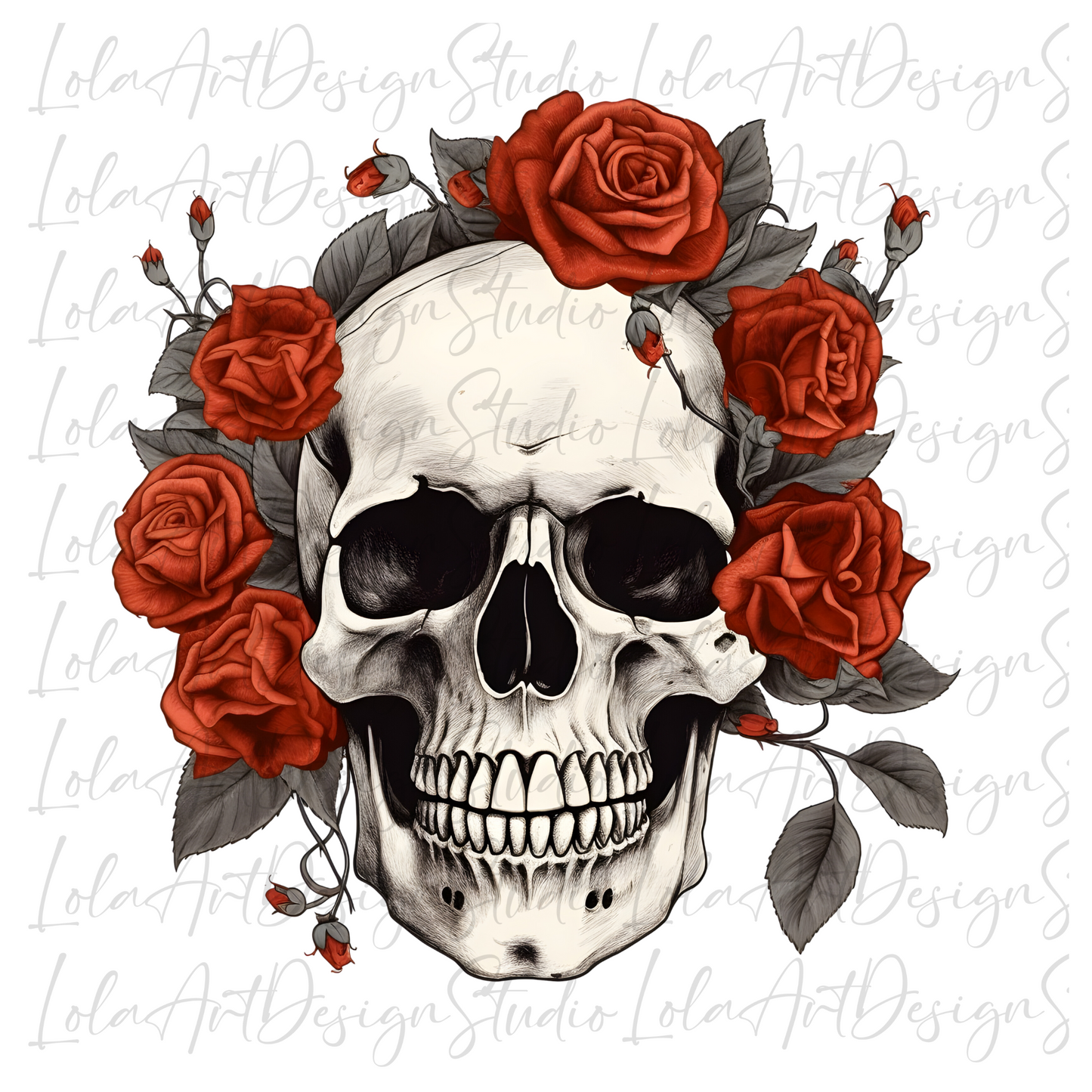 Red Roses Skull PNG Sublimation Design, Skull With Roses PNG, Floral Skull Sublimation design download,Skull T-shirt design, Skull Png