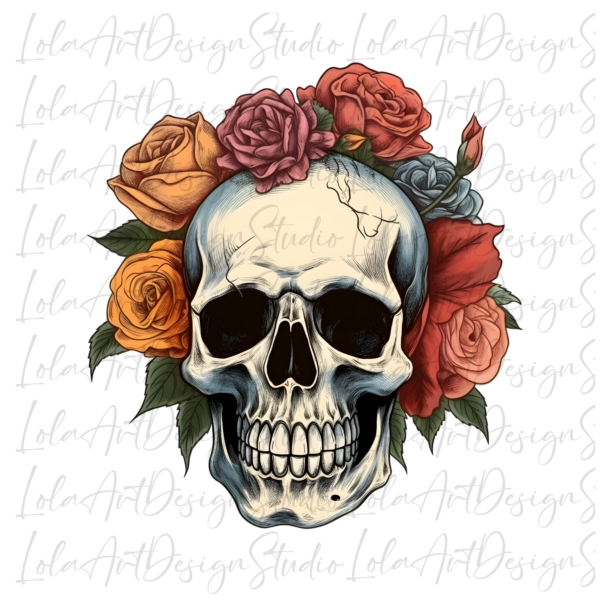 Colorful Roses Skull PNG Sublimation Design, Skull With Roses PNG, Floral Skull Sublimation design download,Skull T-shirt design, Skull Png