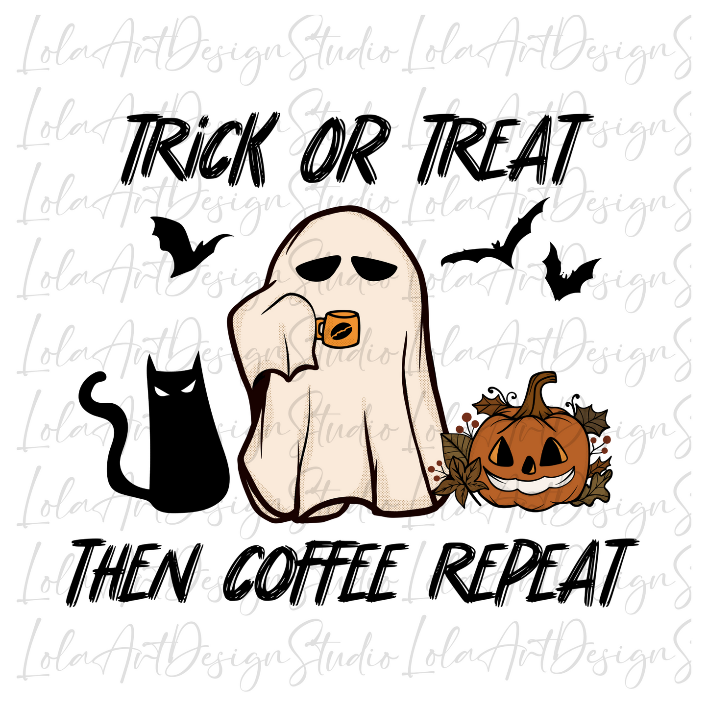 Trick Or Treat The Coffee Repeat Png Sublimation Design, Funny Halloween Spooky Ghosts Pumpkin & Black Cat Sublimation Png, Instant Download