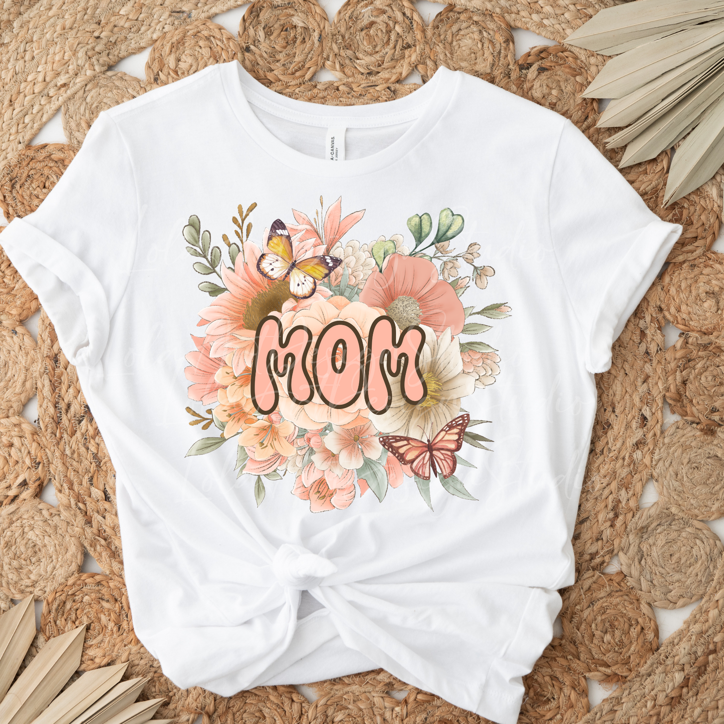 Pink Floral Mom With Butterflies Png For Sublimation