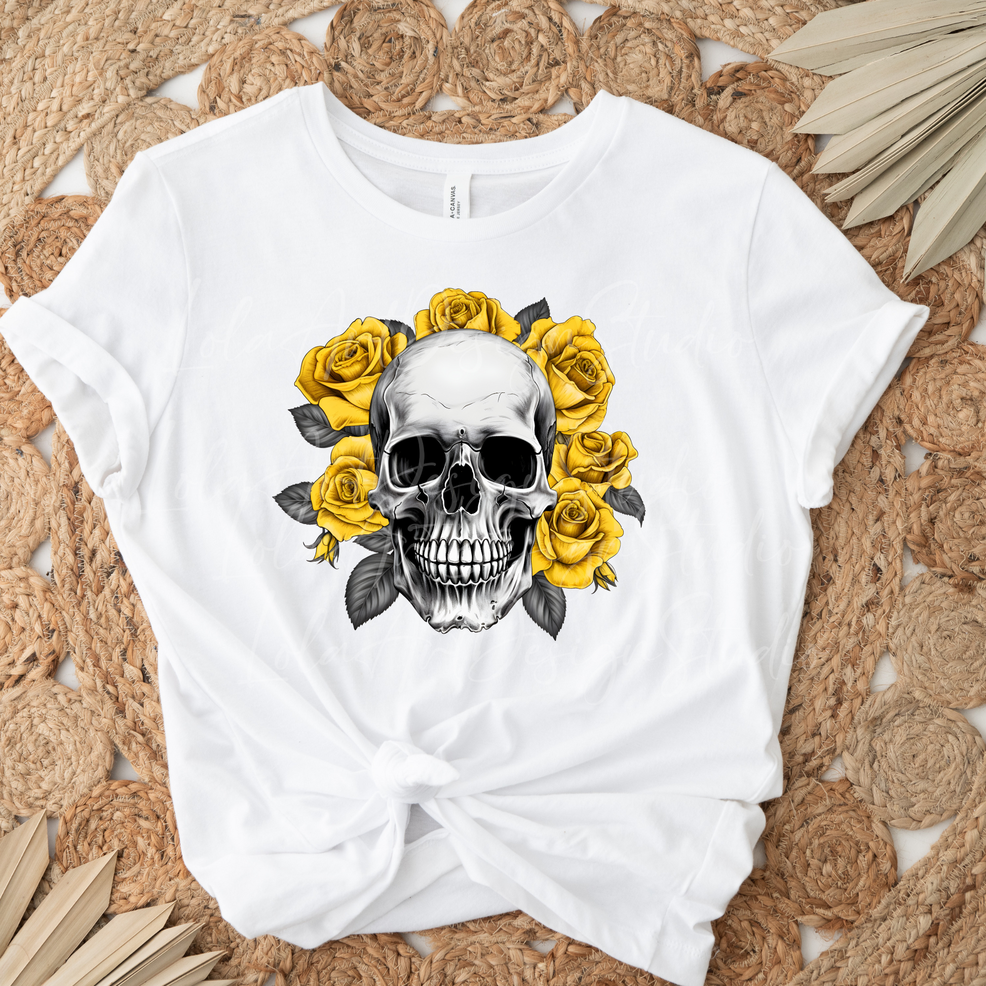 Yellow Roses Skull PNG Sublimation Design, Skull With Roses PNG, Floral Skull Sublimation design download,Skull T-shirt design, Skull Png