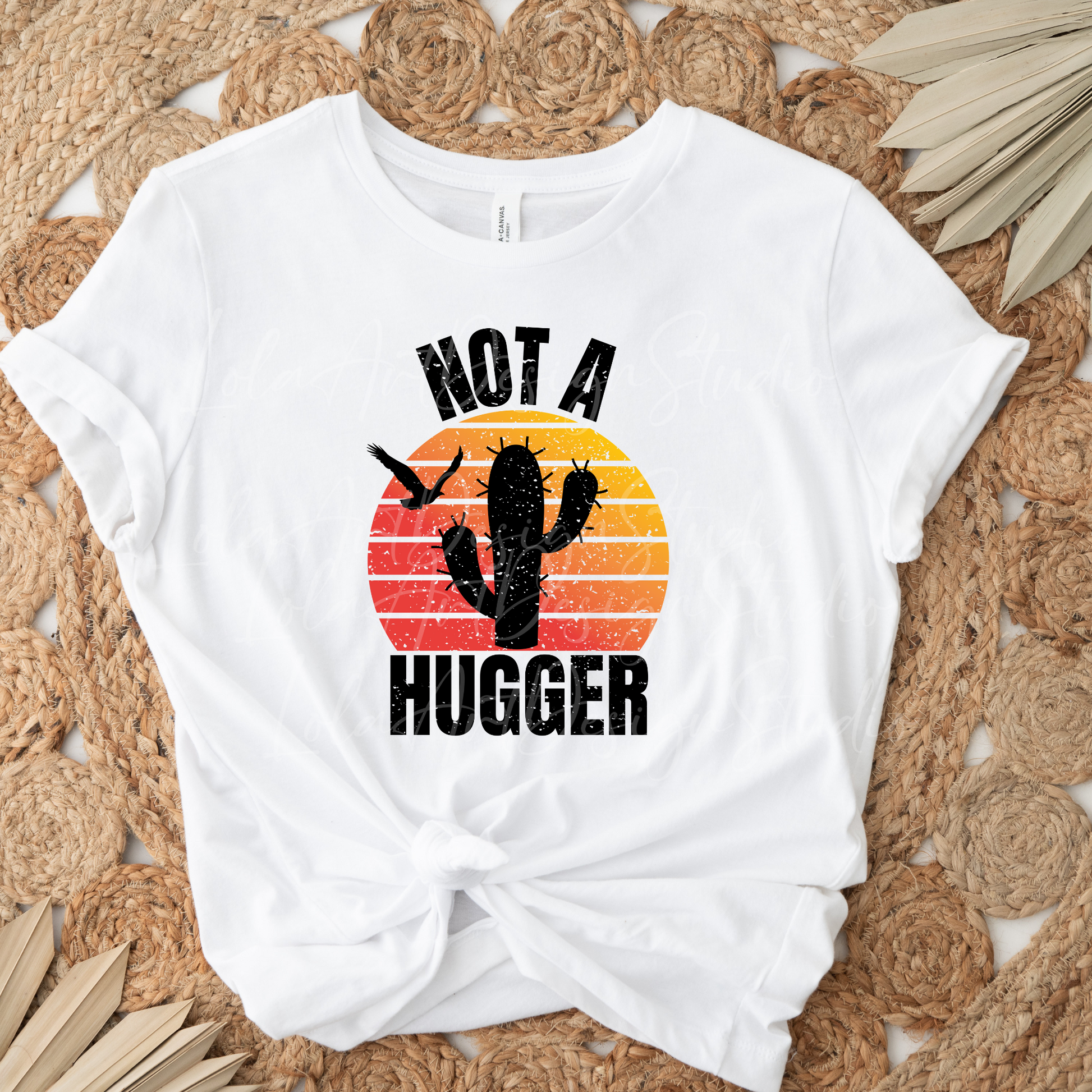 Not a Hugger Png, Retro PNG file for sublimation, Cactus Png Sublimate design download, T-shirt design, Distressed Sunset, Digital Download