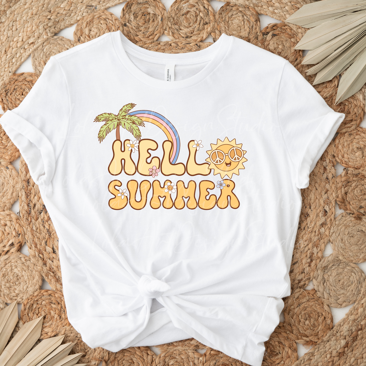 Hello Summer PNG file for sublimation, Retro Groovy Summer Sublimation