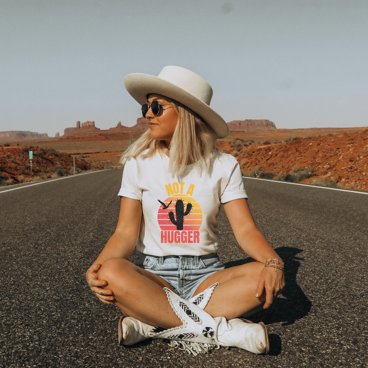 Not a Hugger Png, Retro PNG file for sublimation, Cactus Png Sublimate design download, T-shirt design, Distressed Sunset, Digital Download