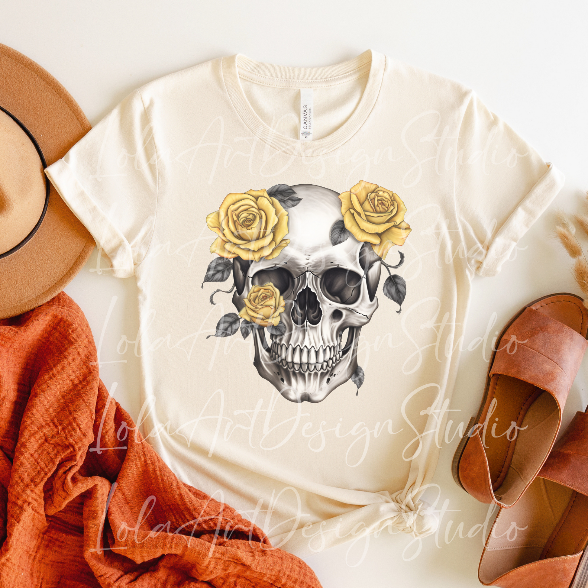 Yellow Roses Skull PNG Sublimation Design, Skull With Roses PNG, Floral Skull Sublimation design download,Skull T-shirt design, Skull Png