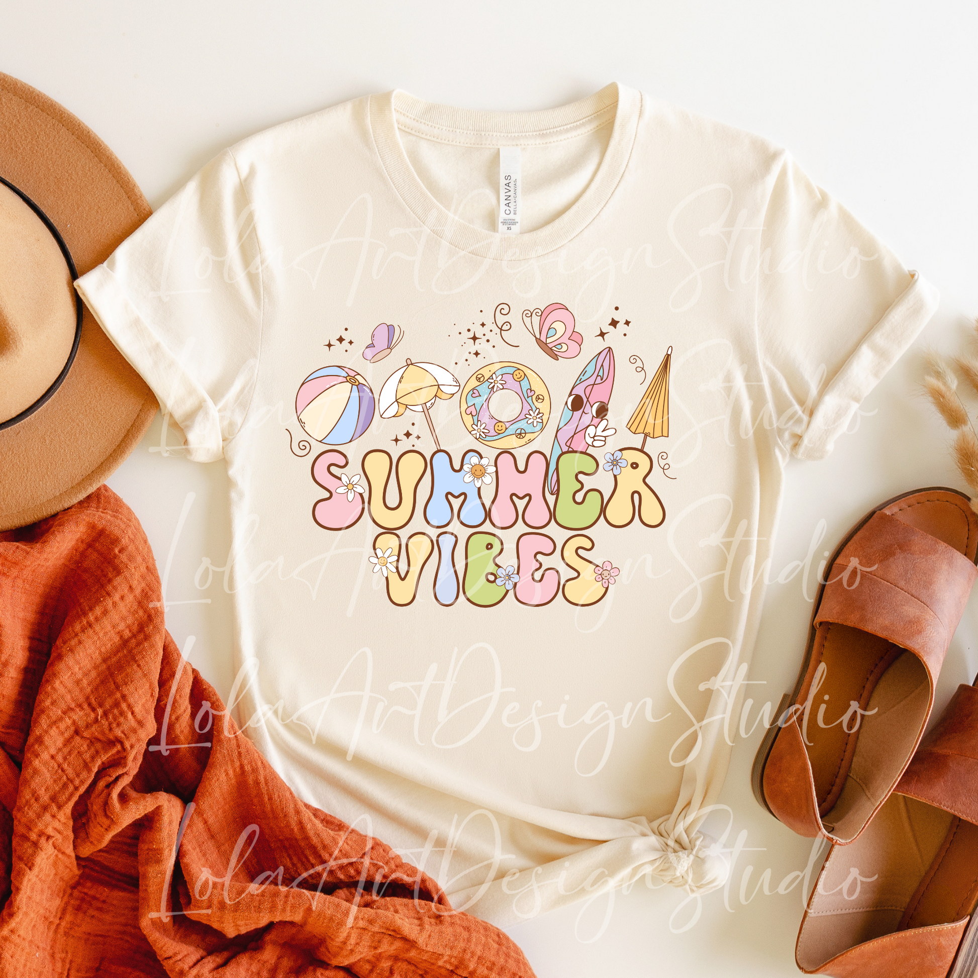 Summer Vibes PNG file for sublimation, Retro Groovy Pastel Summer Sublimation Png Download