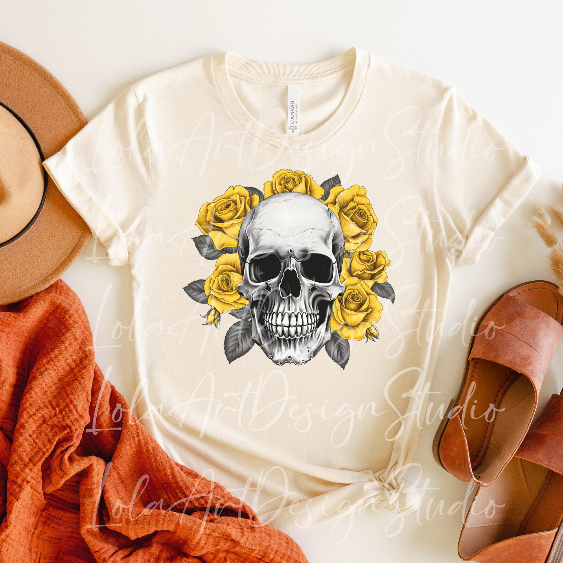 Yellow Roses Skull PNG Sublimation Design, Skull With Roses PNG, Floral Skull Sublimation design download,Skull T-shirt design, Skull Png