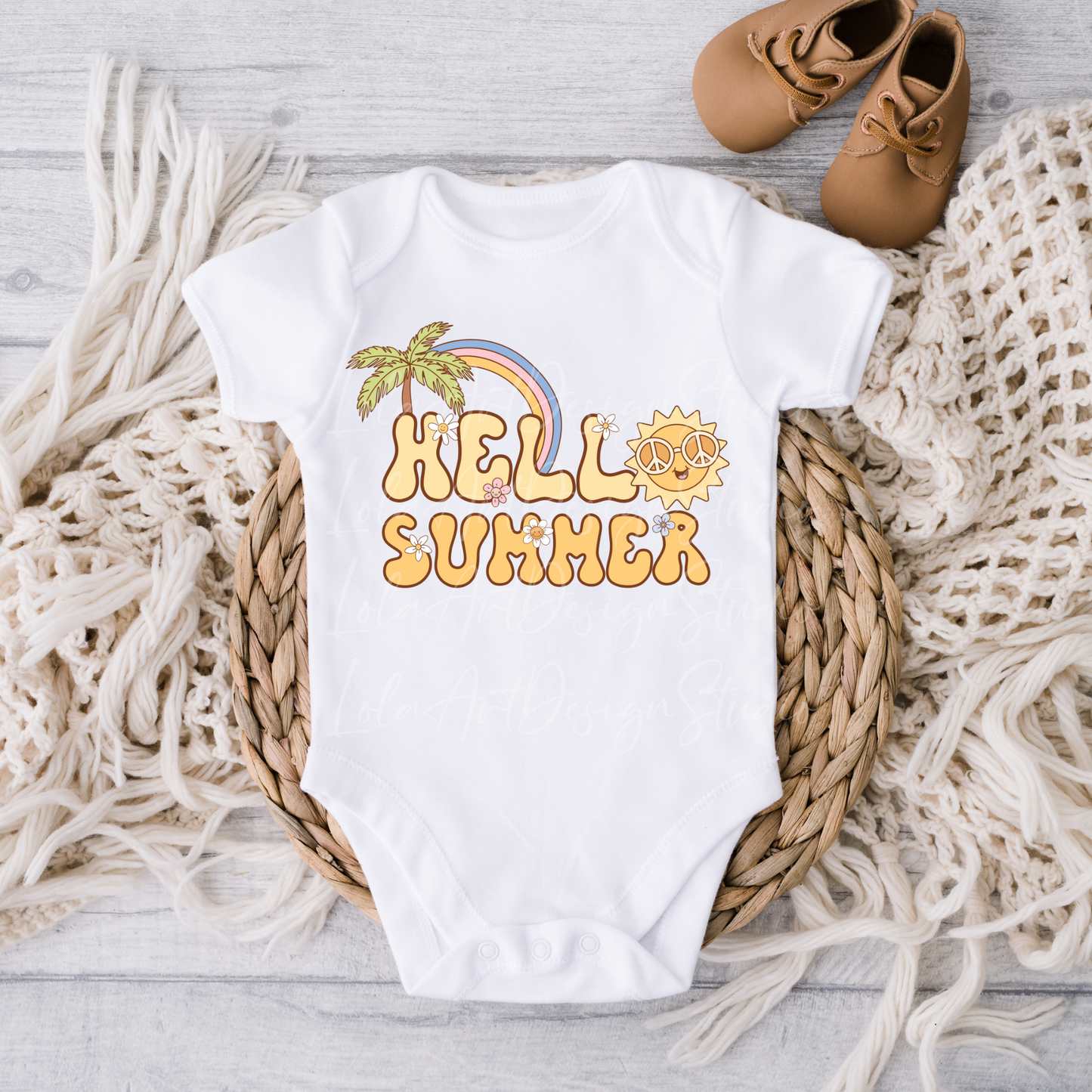 Hello Summer PNG file for sublimation, Retro Groovy Summer Sublimation