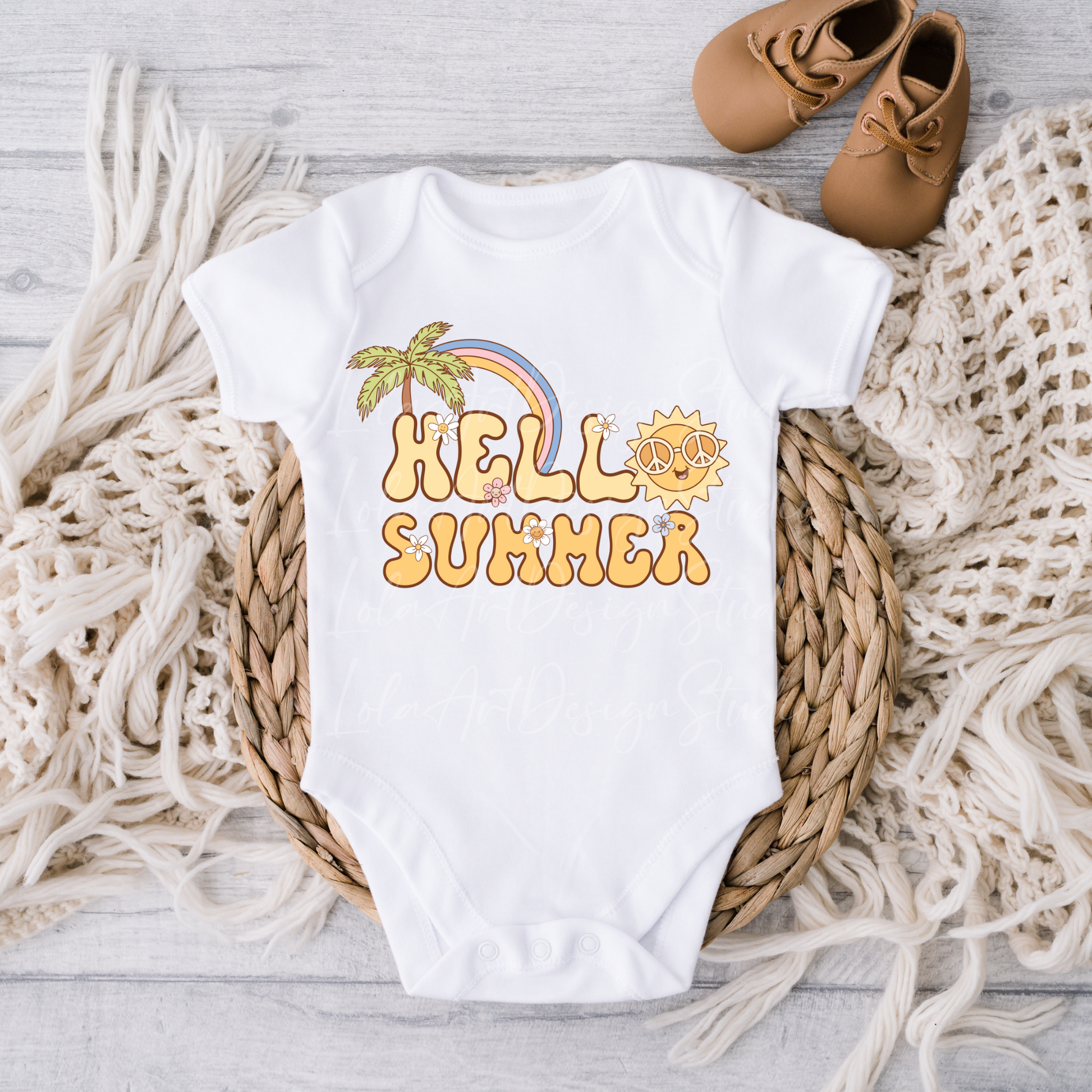 Hello Summer PNG file for sublimation, Retro Groovy Summer Sublimation