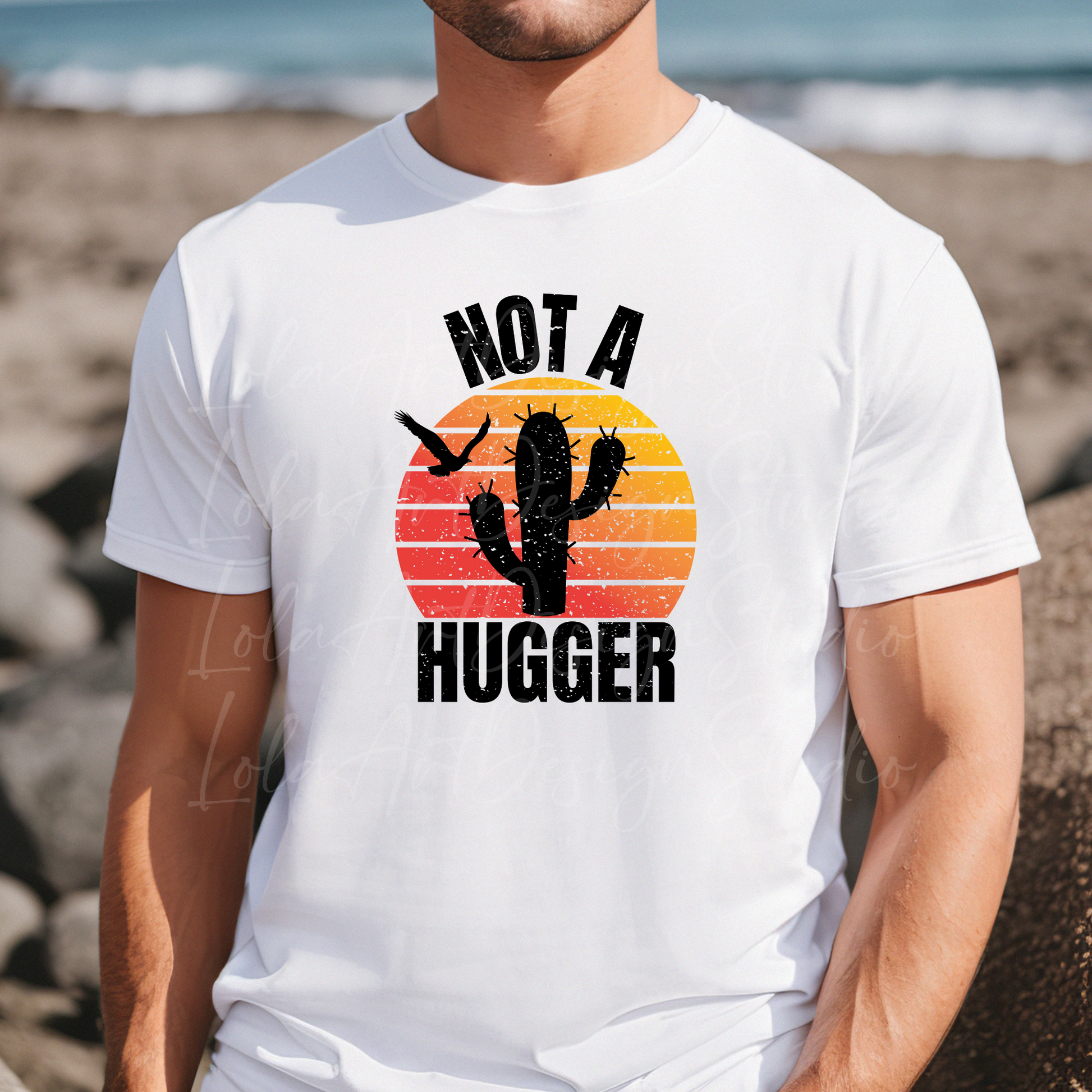 Not a Hugger Png, Retro PNG file for sublimation, Cactus Png Sublimate design download, T-shirt design, Distressed Sunset, Digital Download