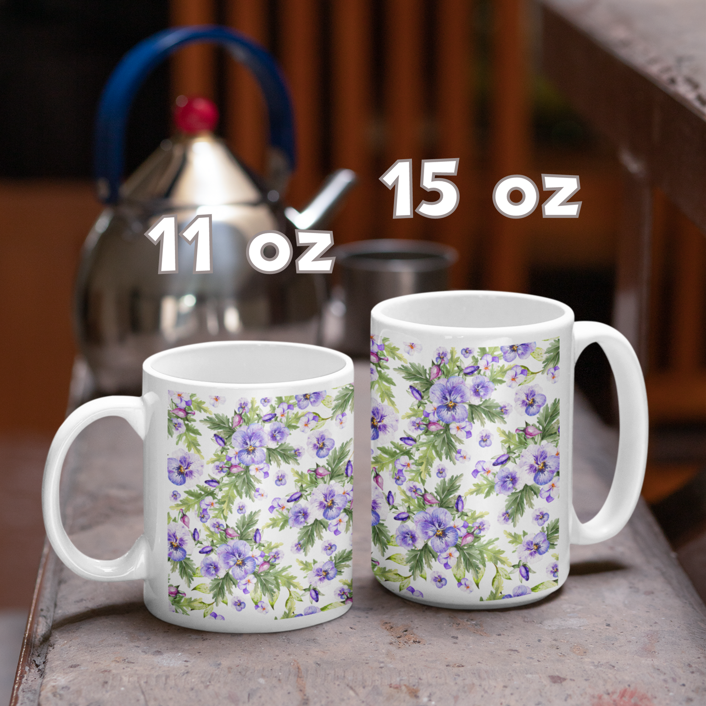 Purple Watercolor Pansy Flowers Ceramic Coffee Mug