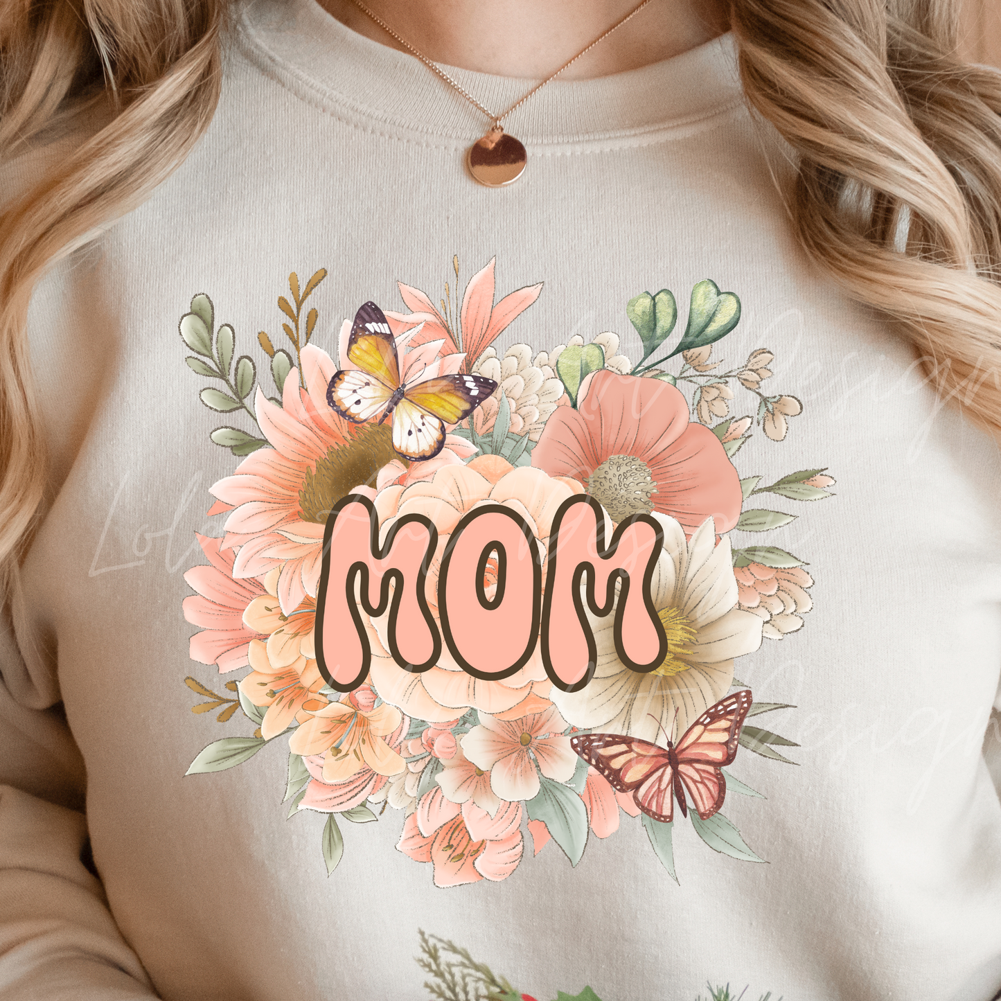 Pink Floral Mom With Butterflies Png For Sublimation