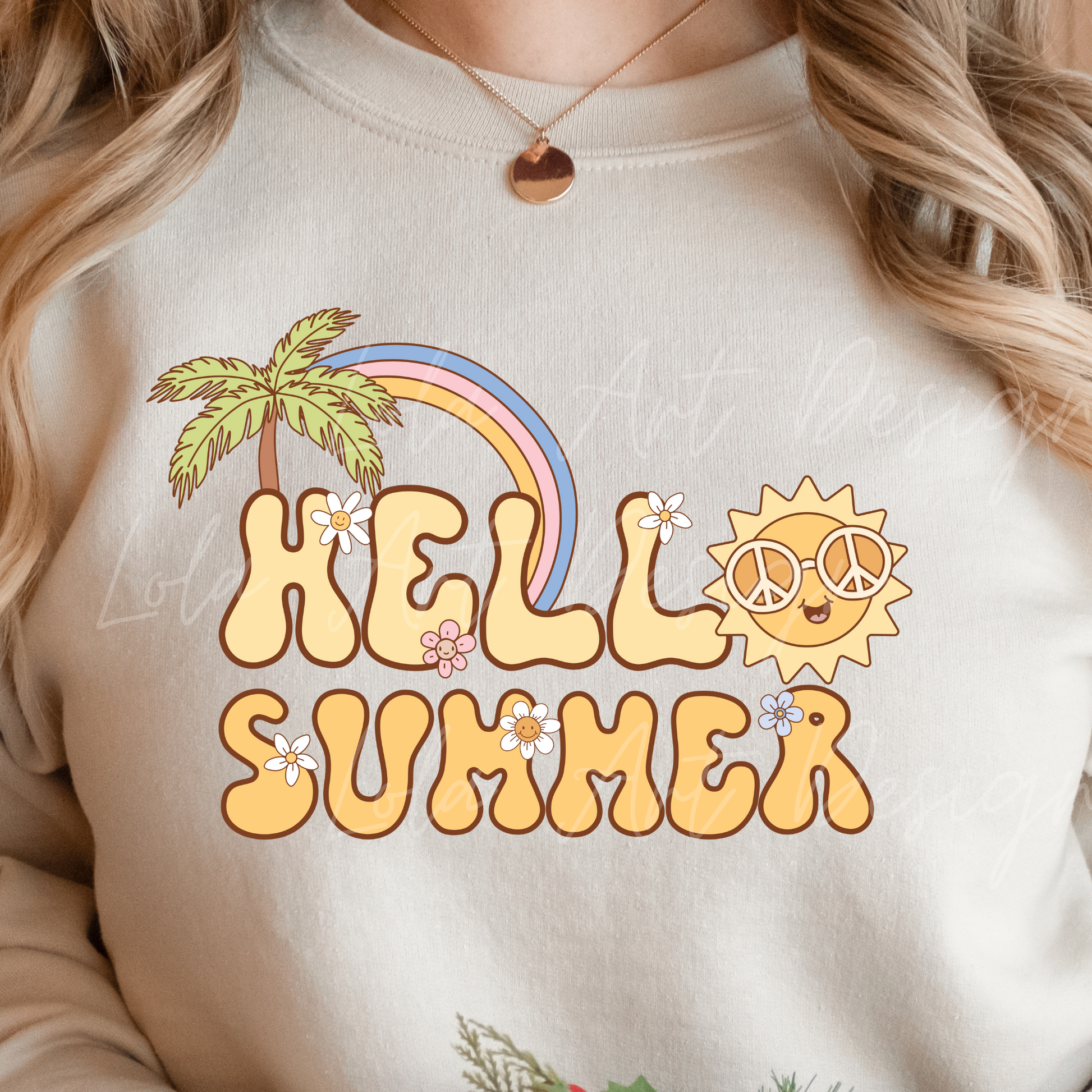 Hello Summer PNG file for sublimation, Retro Groovy Summer Sublimation